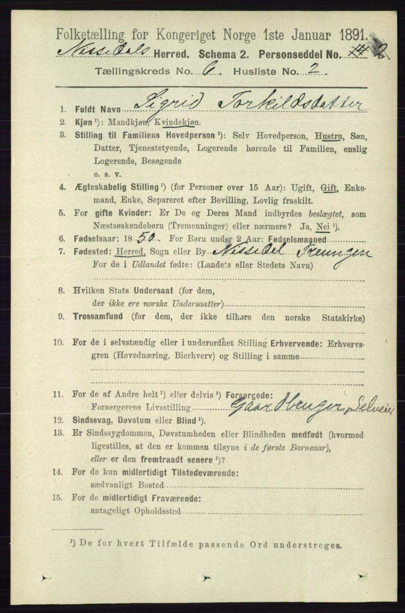 RA, 1891 census for 0830 Nissedal, 1891, p. 1345