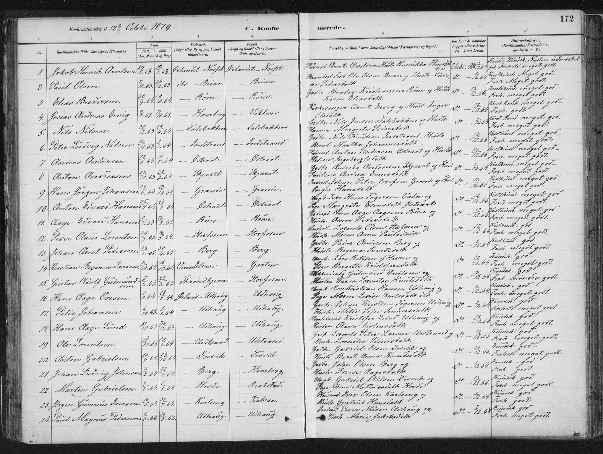 Ministerialprotokoller, klokkerbøker og fødselsregistre - Sør-Trøndelag, SAT/A-1456/659/L0739: Parish register (official) no. 659A09, 1879-1893, p. 172