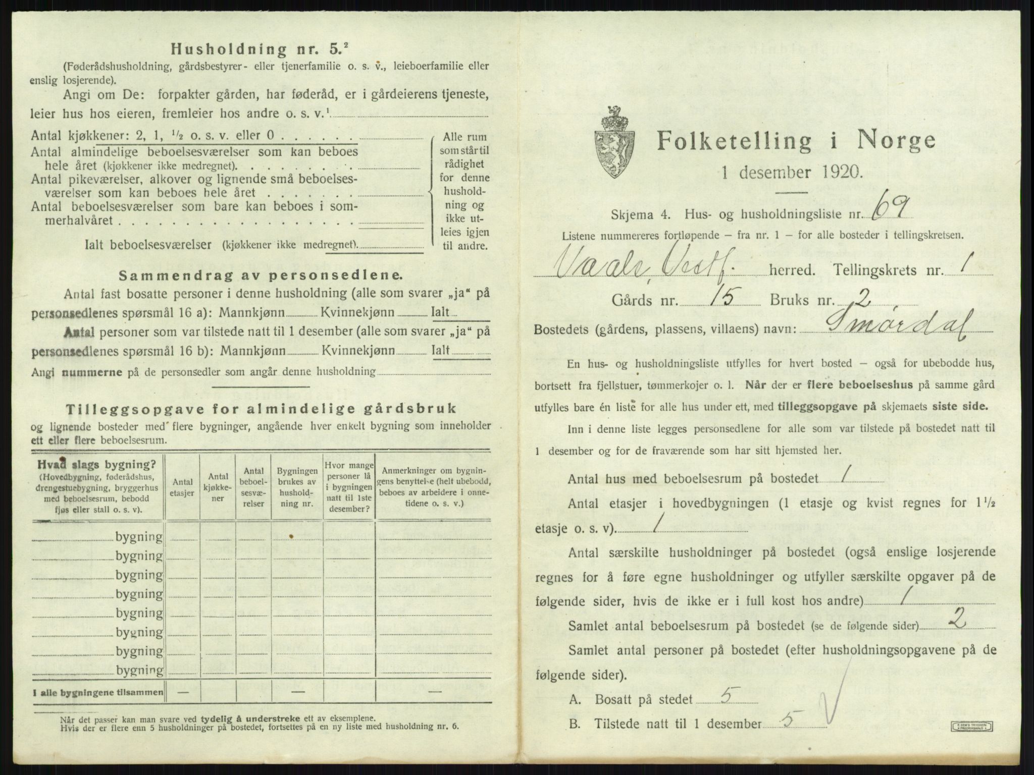 SAKO, 1920 census for Våle, 1920, p. 183