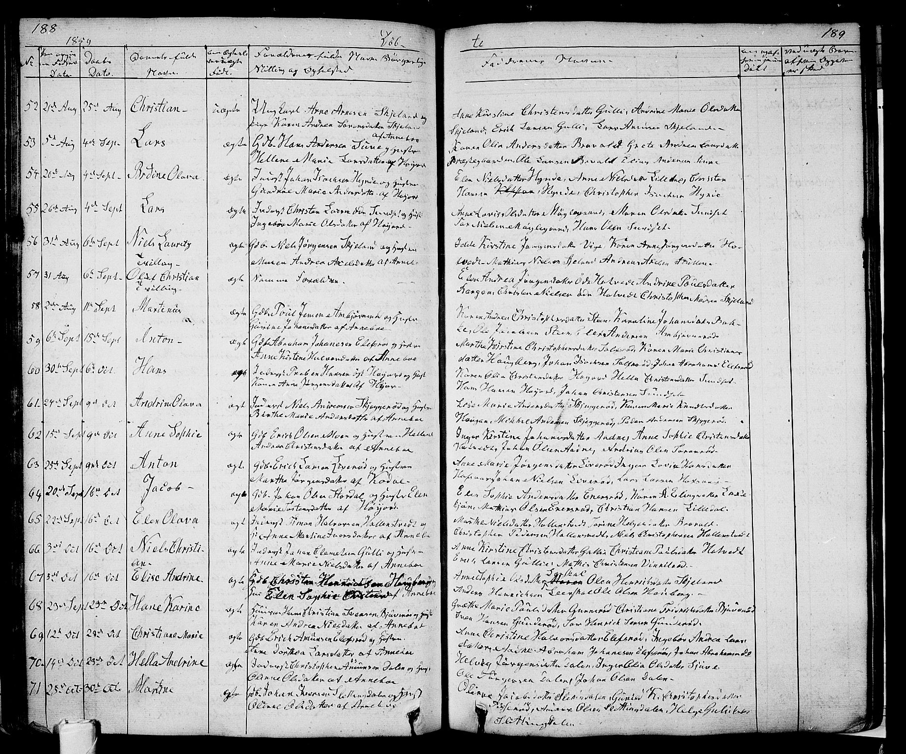 Andebu kirkebøker, SAKO/A-336/G/Ga/L0003: Parish register (copy) no. I 3, 1832-1867, p. 188-189