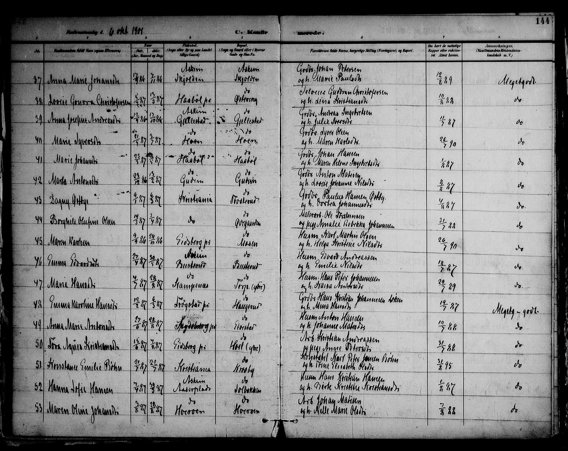 Askim prestekontor Kirkebøker, AV/SAO-A-10900/F/Fa/L0008: Parish register (official) no. 8, 1898-1912, p. 144