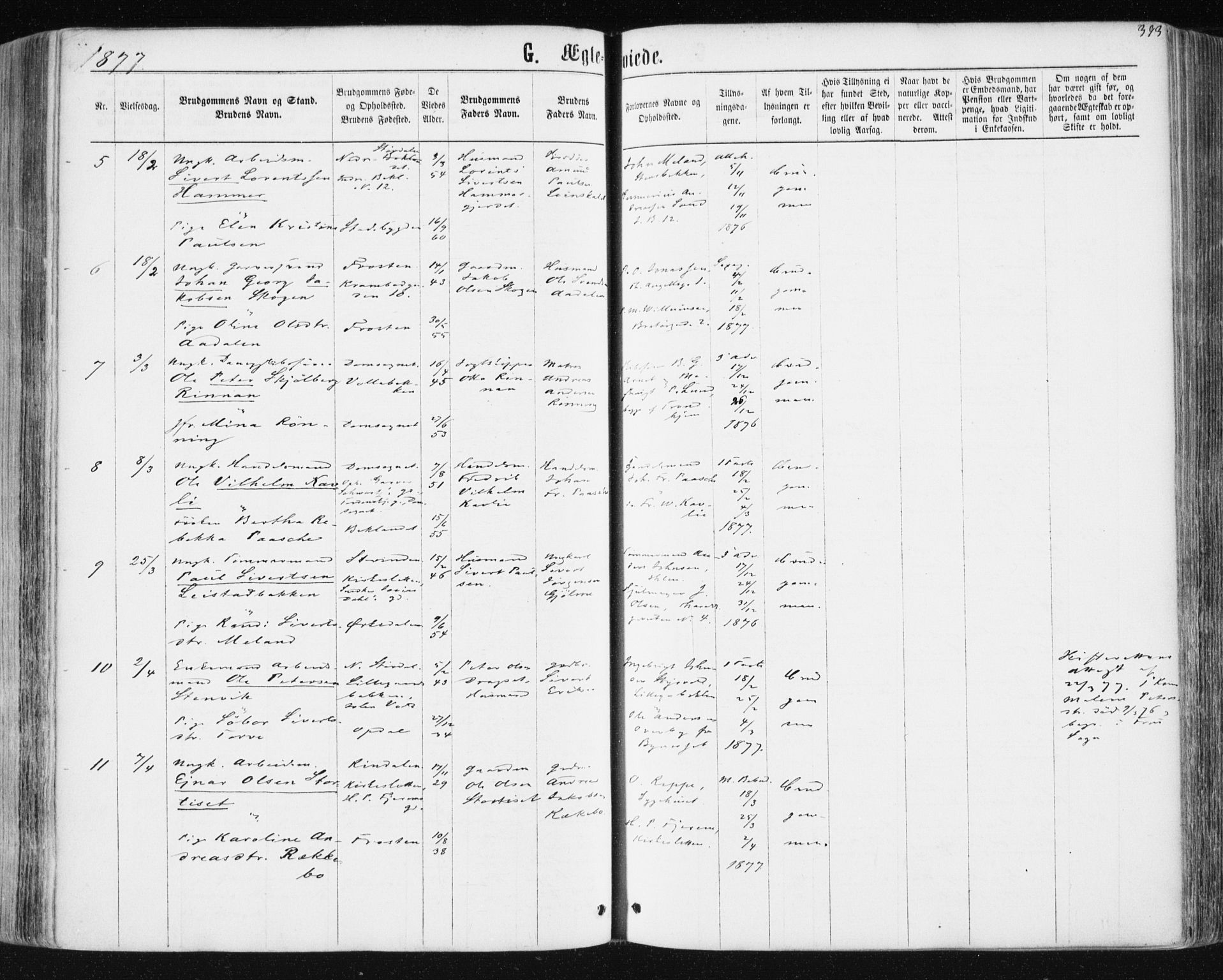 Ministerialprotokoller, klokkerbøker og fødselsregistre - Sør-Trøndelag, SAT/A-1456/604/L0186: Parish register (official) no. 604A07, 1866-1877, p. 393