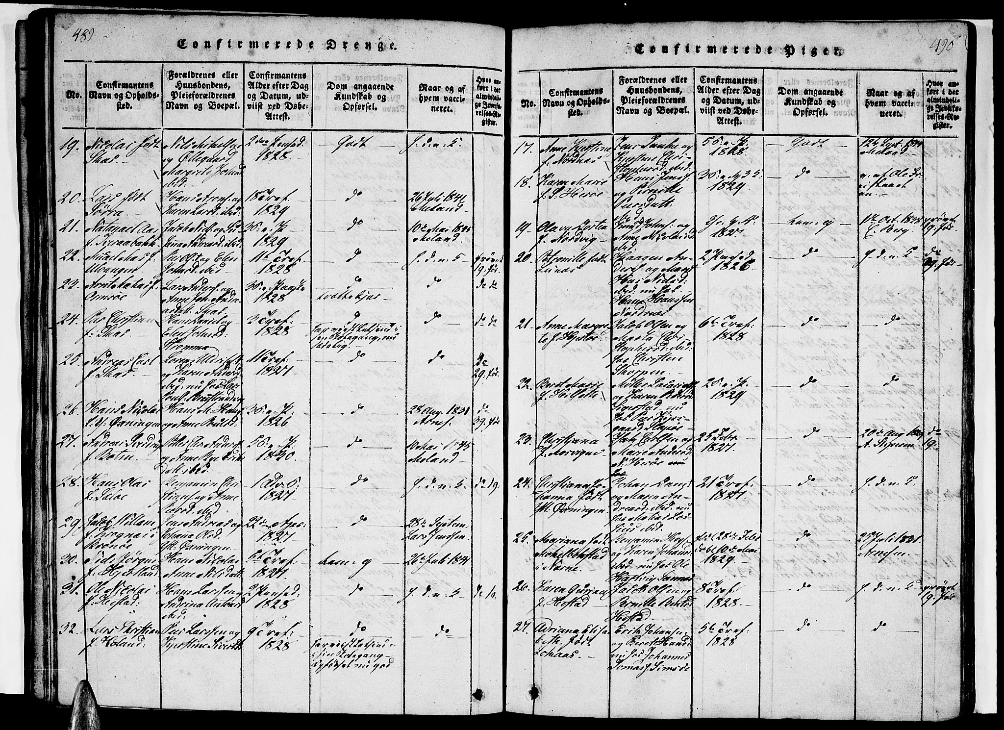 Ministerialprotokoller, klokkerbøker og fødselsregistre - Nordland, AV/SAT-A-1459/831/L0474: Parish register (copy) no. 831C01, 1820-1850, p. 489-490