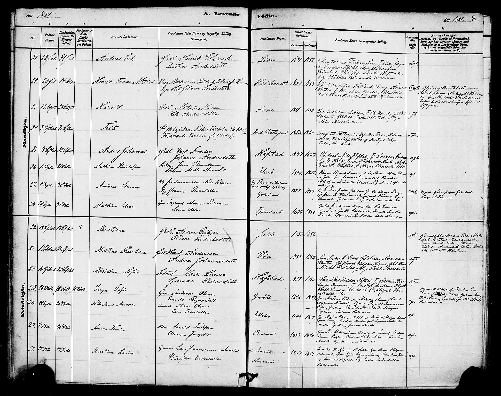 Førde sokneprestembete, SAB/A-79901/H/Haa/Haab/L0001: Parish register (official) no. B 1, 1880-1898, p. 8