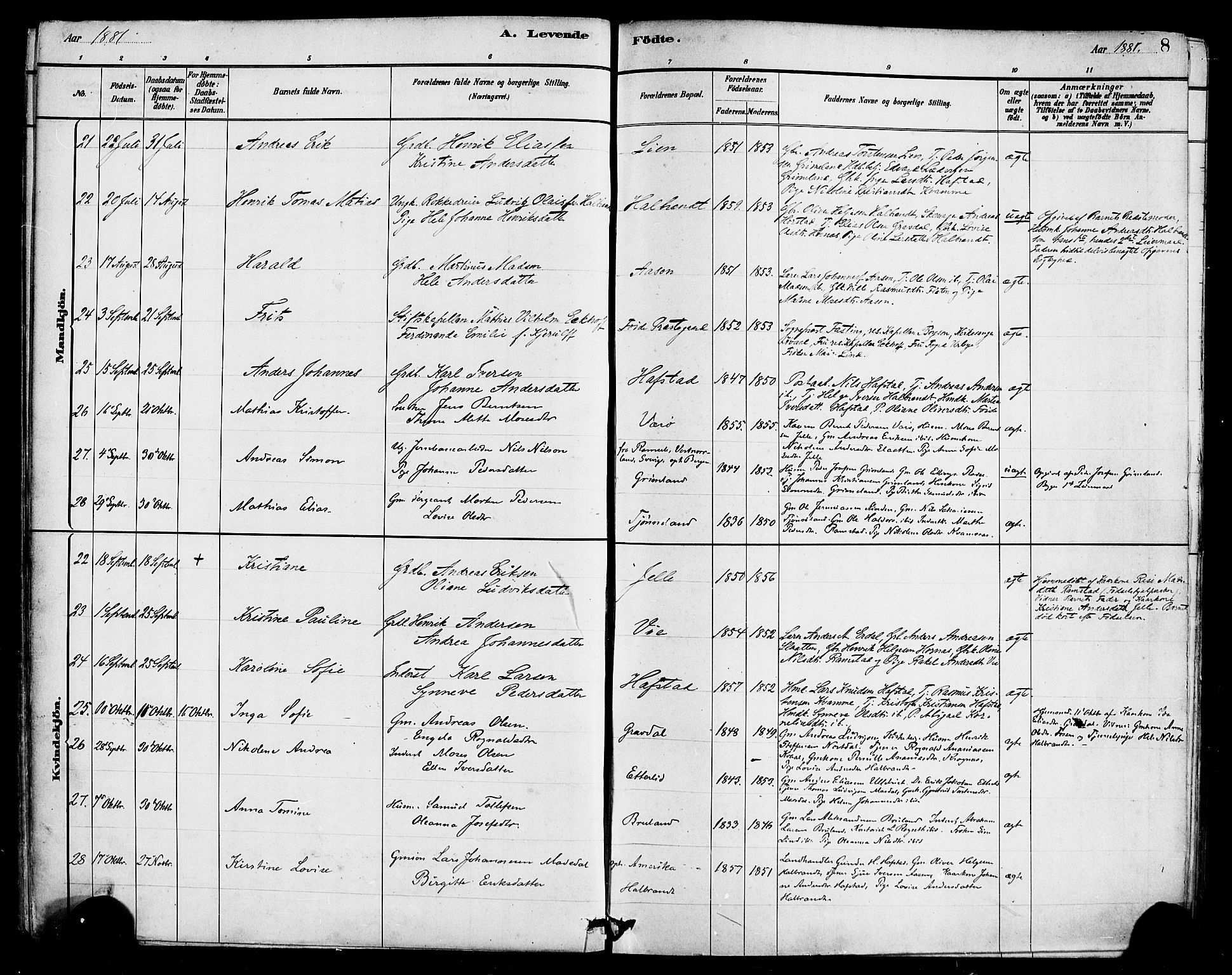 Førde sokneprestembete, AV/SAB-A-79901/H/Haa/Haab/L0001: Parish register (official) no. B 1, 1880-1898, p. 8