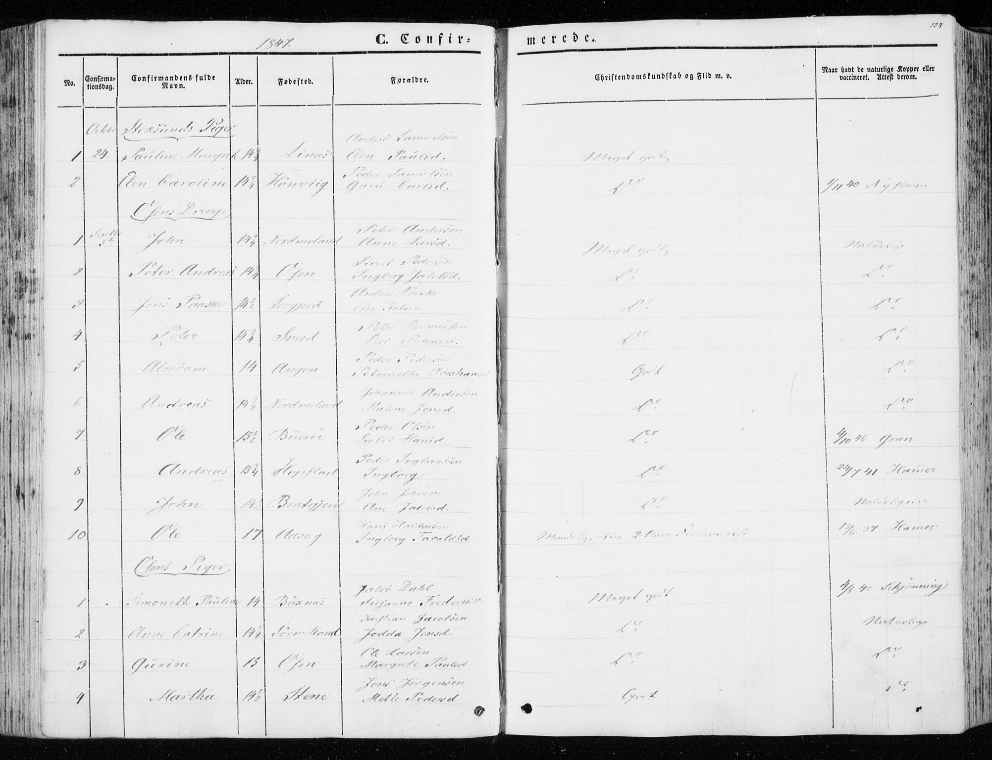 Ministerialprotokoller, klokkerbøker og fødselsregistre - Sør-Trøndelag, AV/SAT-A-1456/657/L0704: Parish register (official) no. 657A05, 1846-1857, p. 128