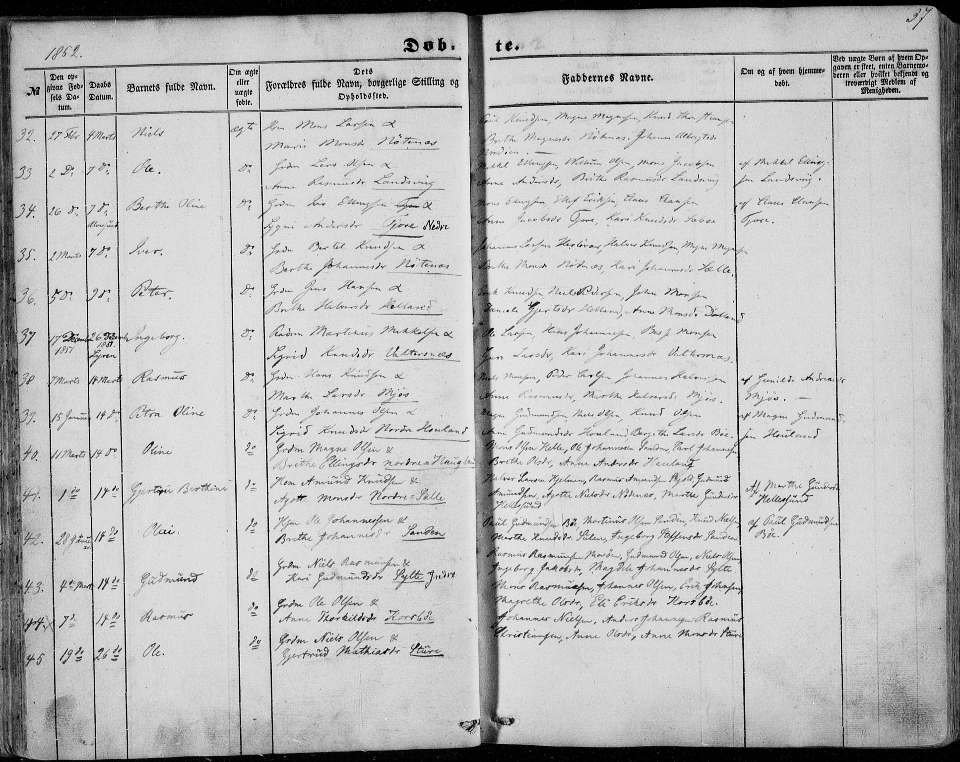 Manger sokneprestembete, AV/SAB-A-76801/H/Haa: Parish register (official) no. A 6, 1849-1859, p. 37