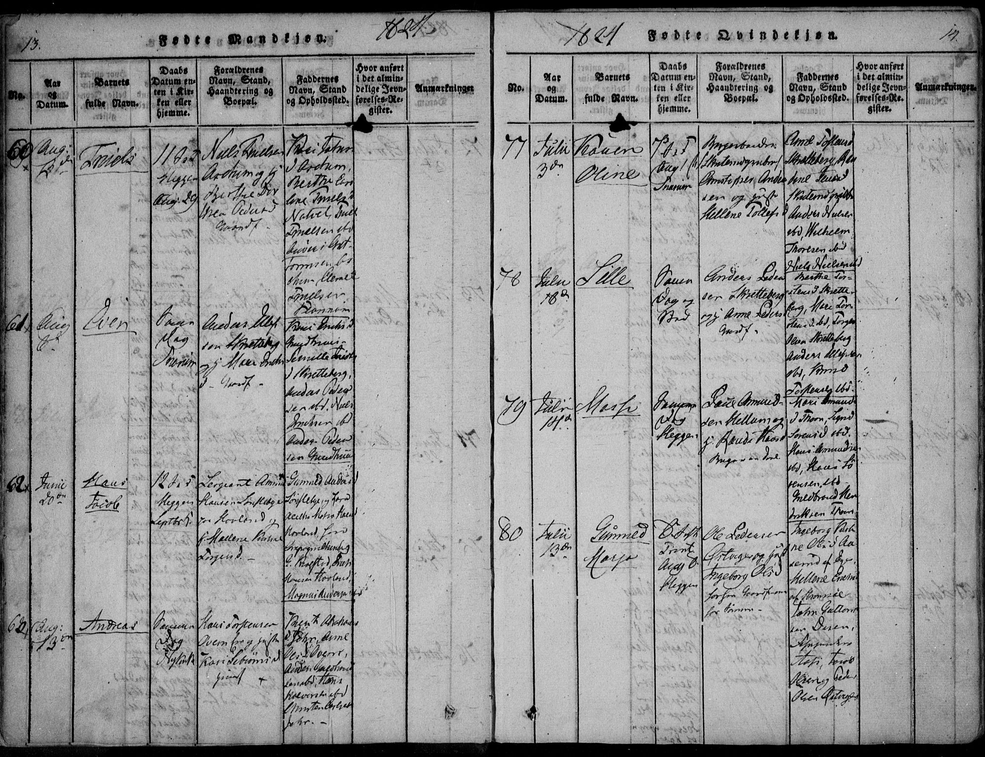 Modum kirkebøker, SAKO/A-234/F/Fa/L0005: Parish register (official) no. 5, 1824-1841, p. 13-14