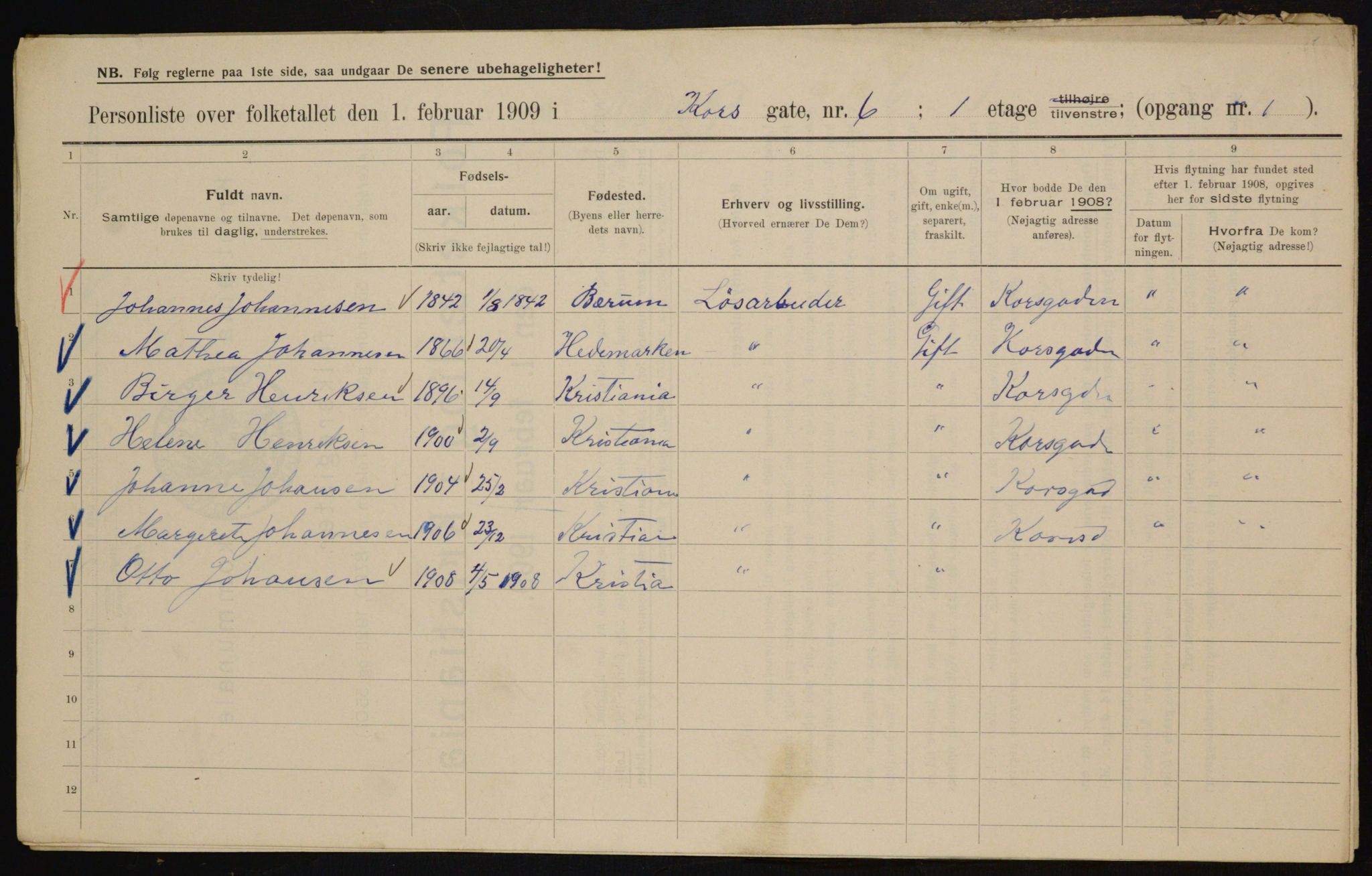 OBA, Municipal Census 1909 for Kristiania, 1909, p. 49037