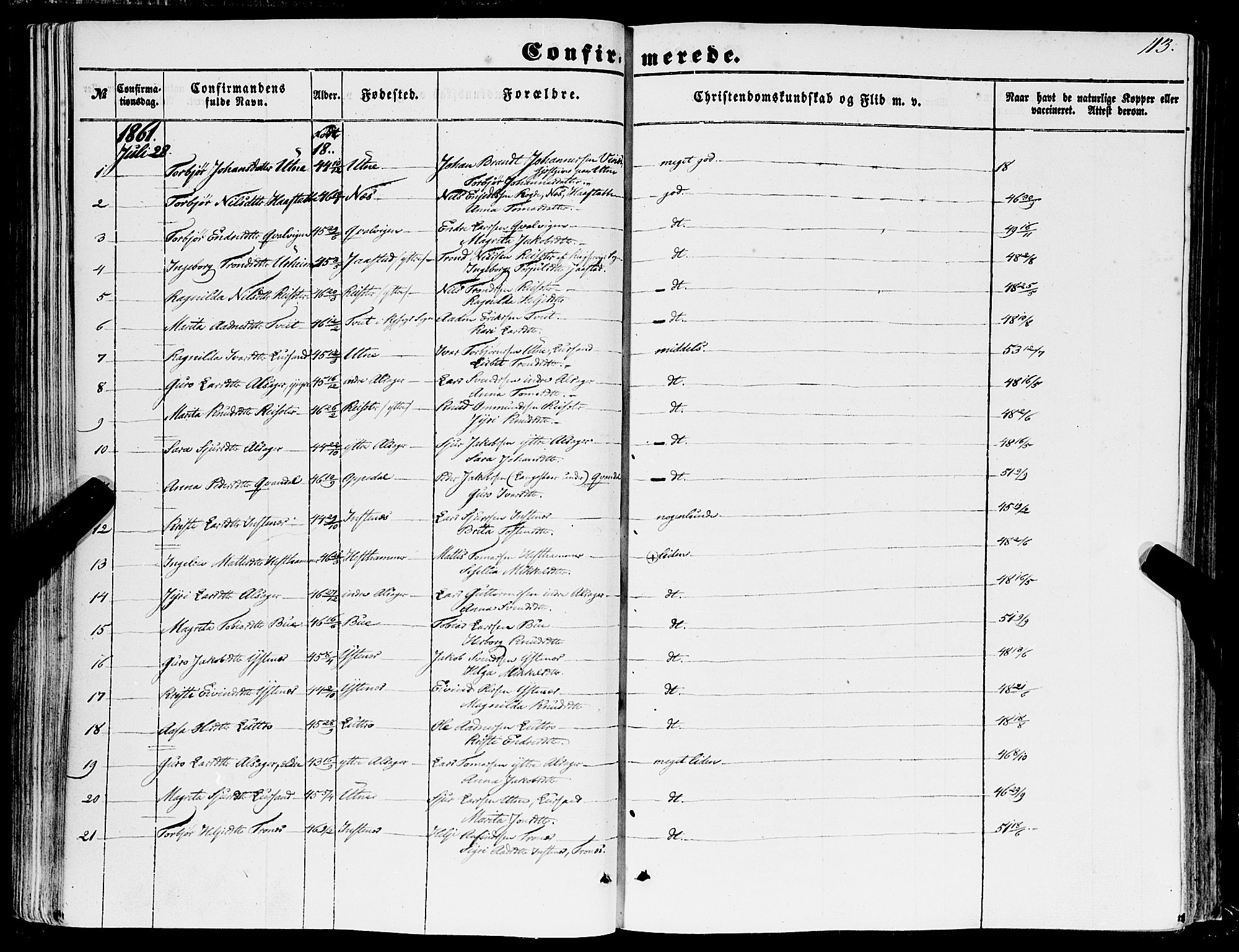 Ullensvang sokneprestembete, AV/SAB-A-78701/H/Haa: Parish register (official) no. A 11, 1854-1866, p. 113