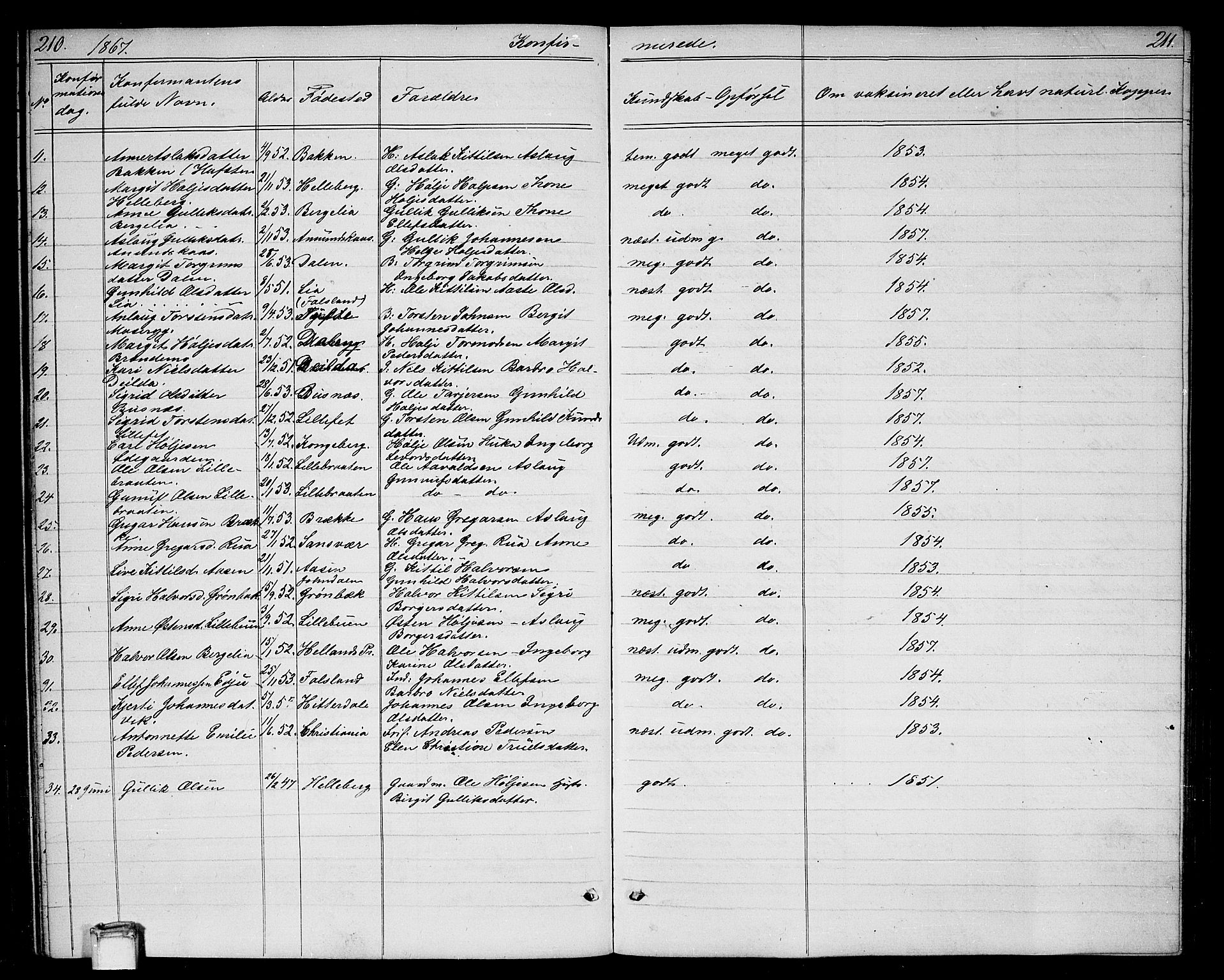 Gransherad kirkebøker, AV/SAKO-A-267/G/Ga/L0002: Parish register (copy) no. I 2, 1854-1886, p. 210-211