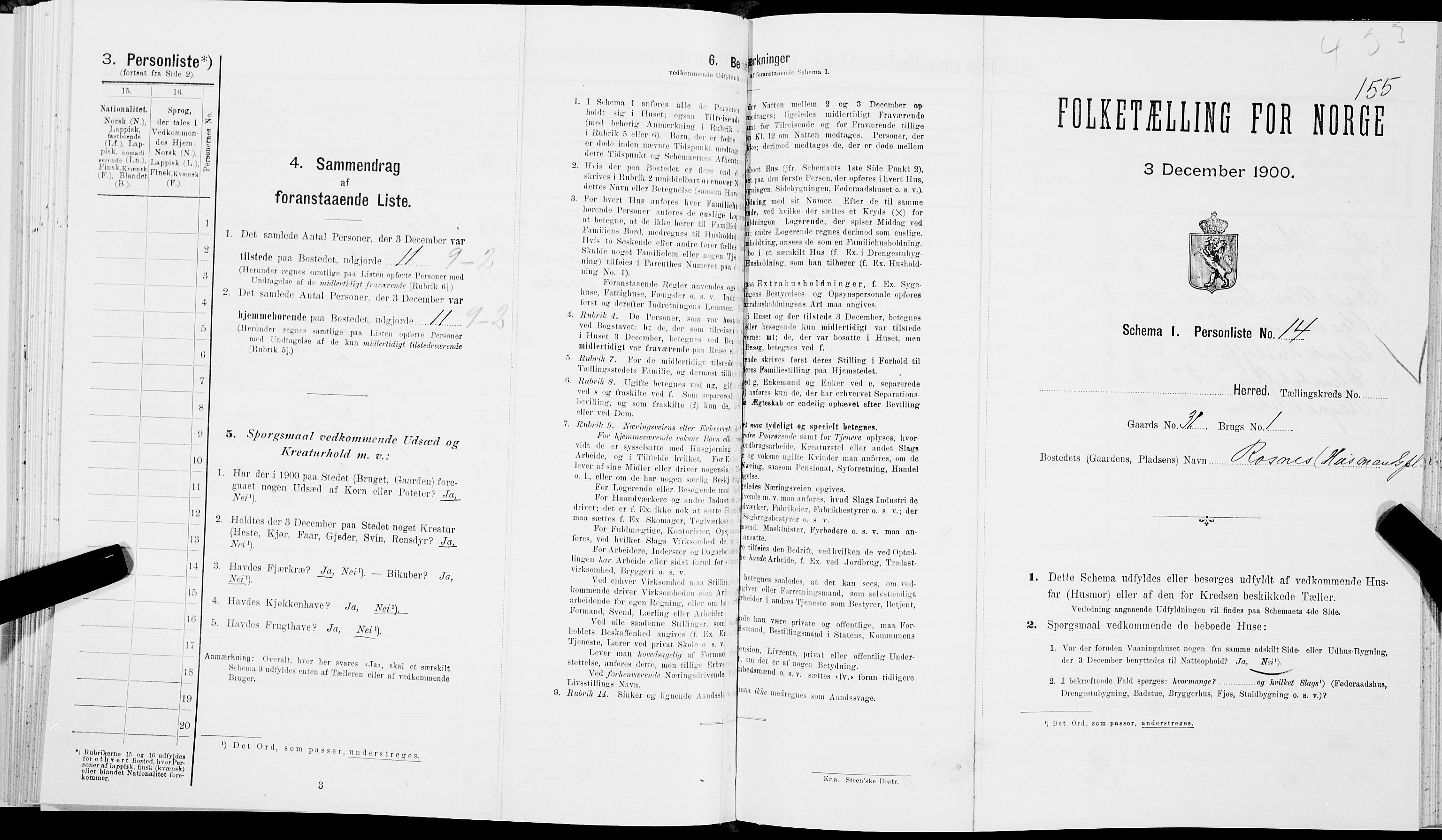 SAT, 1900 census for Hamarøy, 1900, p. 172