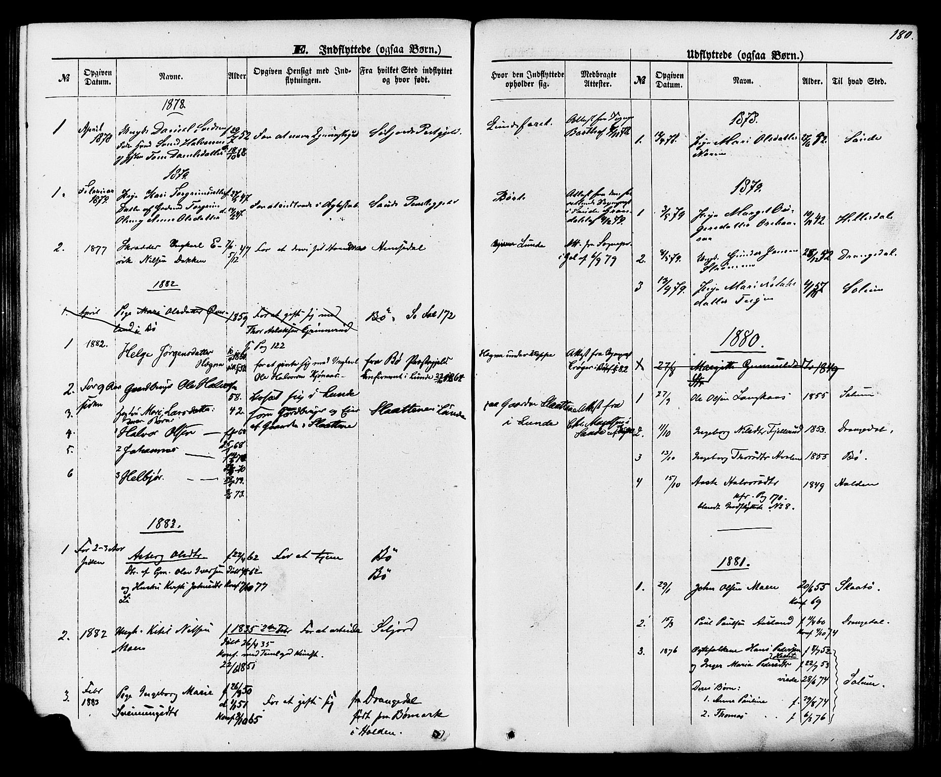 Lunde kirkebøker, SAKO/A-282/F/Fa/L0001: Parish register (official) no. I 1, 1866-1883, p. 180
