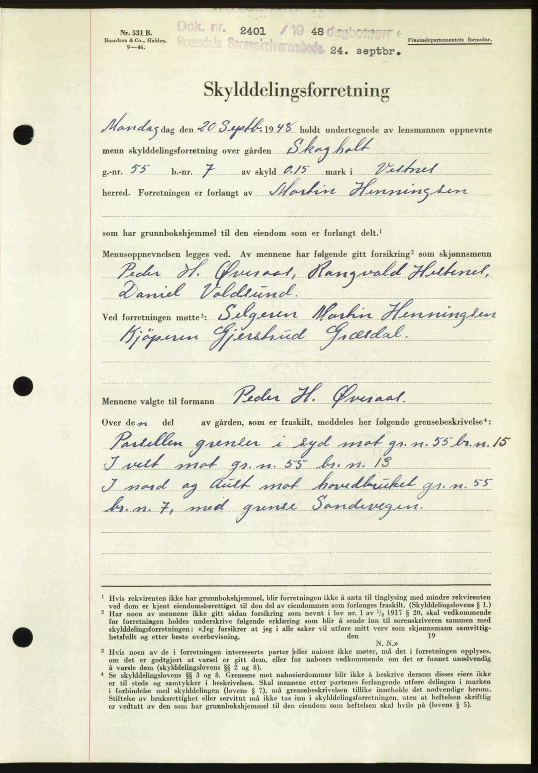 Romsdal sorenskriveri, AV/SAT-A-4149/1/2/2C: Mortgage book no. A27, 1948-1948, Diary no: : 2401/1948