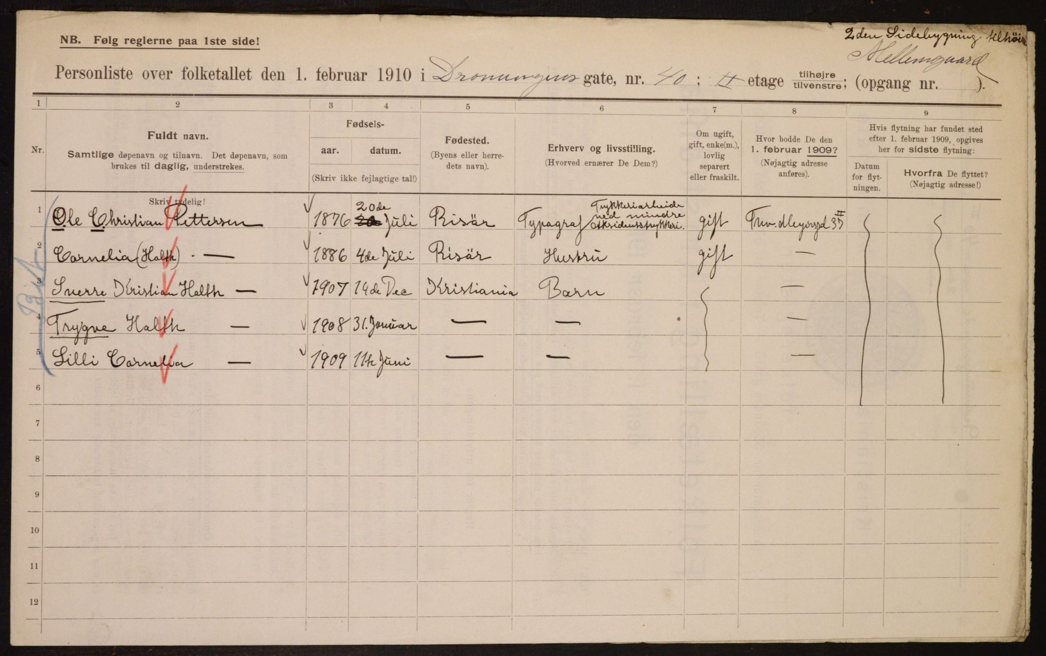 OBA, Municipal Census 1910 for Kristiania, 1910, p. 16516