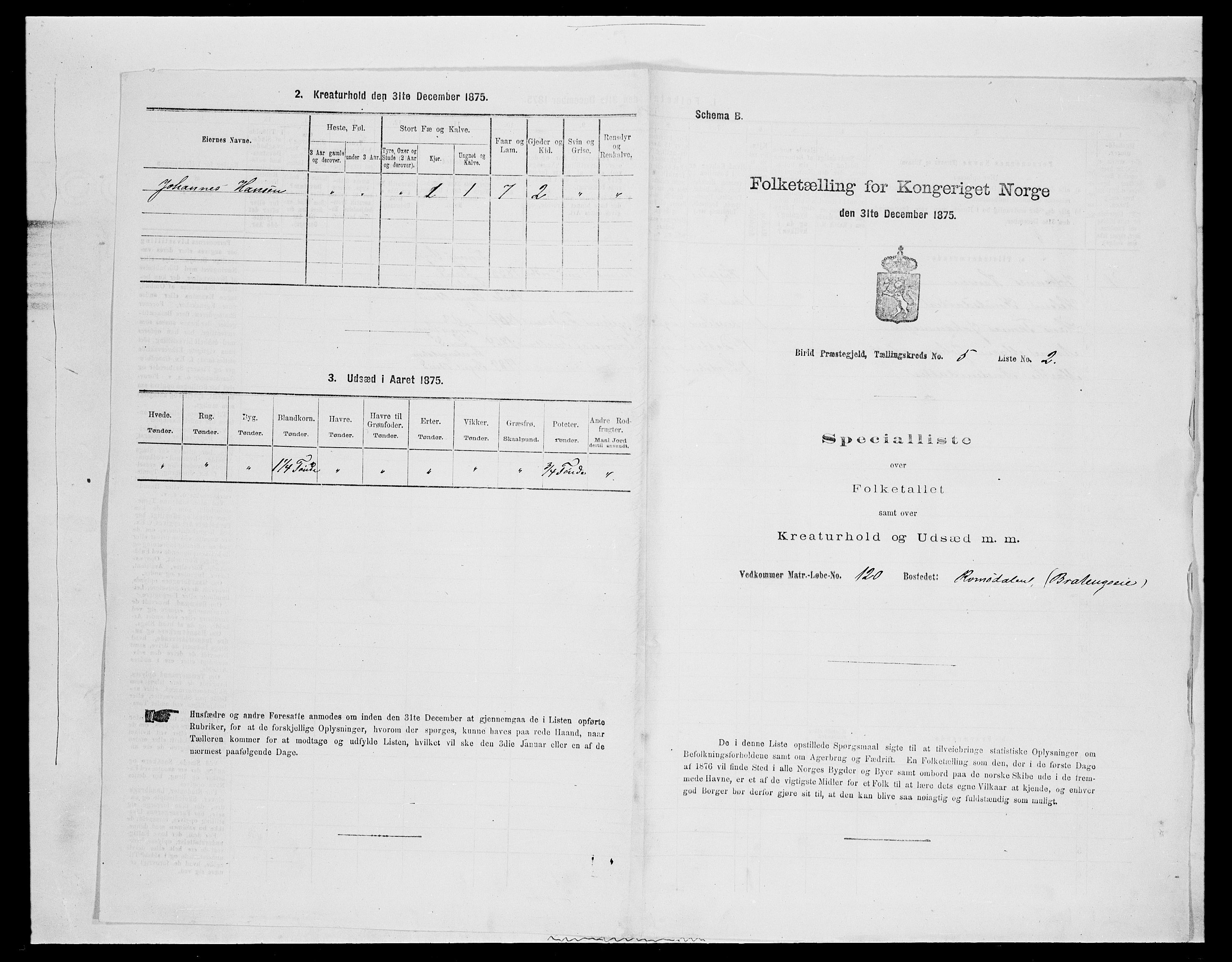 SAH, 1875 census for 0525P Biri, 1875, p. 945