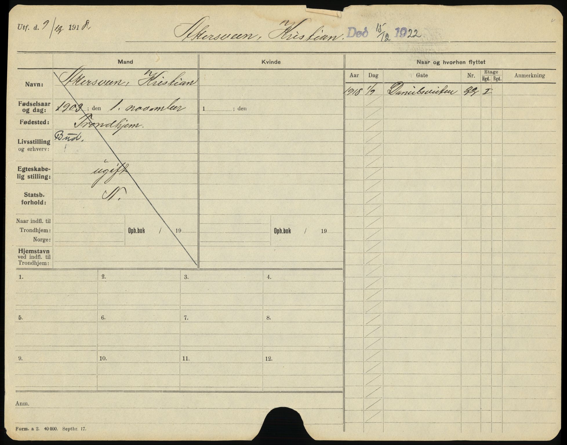 Trondheim folkeregister, AV/SAT-A-1608/1/F/Fe/L0003: Døde, 1922-1923