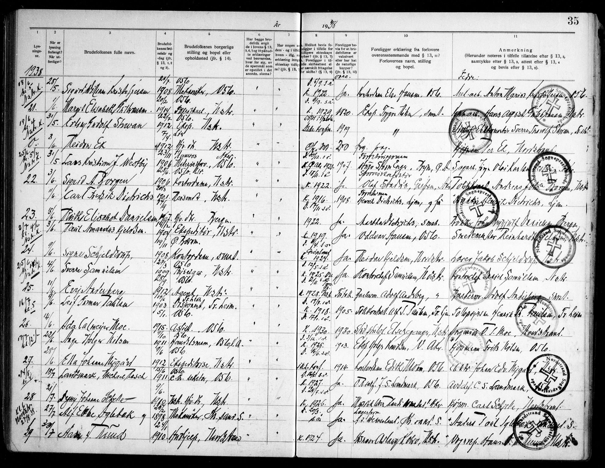 Nordstrand prestekontor Kirkebøker, SAO/A-10362a/H/Ha/L0002: Banns register no. 2, 1935-1950, p. 35