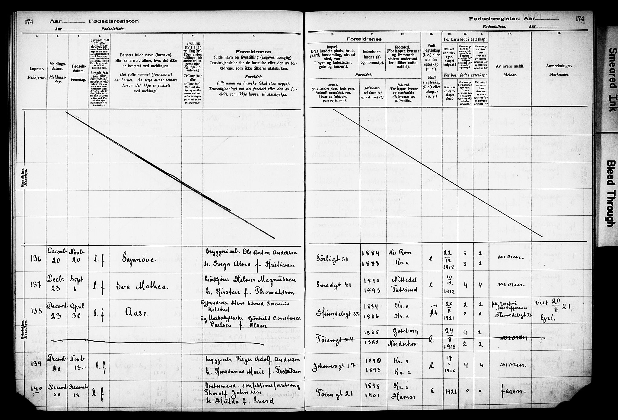 Grønland prestekontor Kirkebøker, AV/SAO-A-10848/J/Ja/L0001: Birth register no. 1, 1916-1922, p. 174