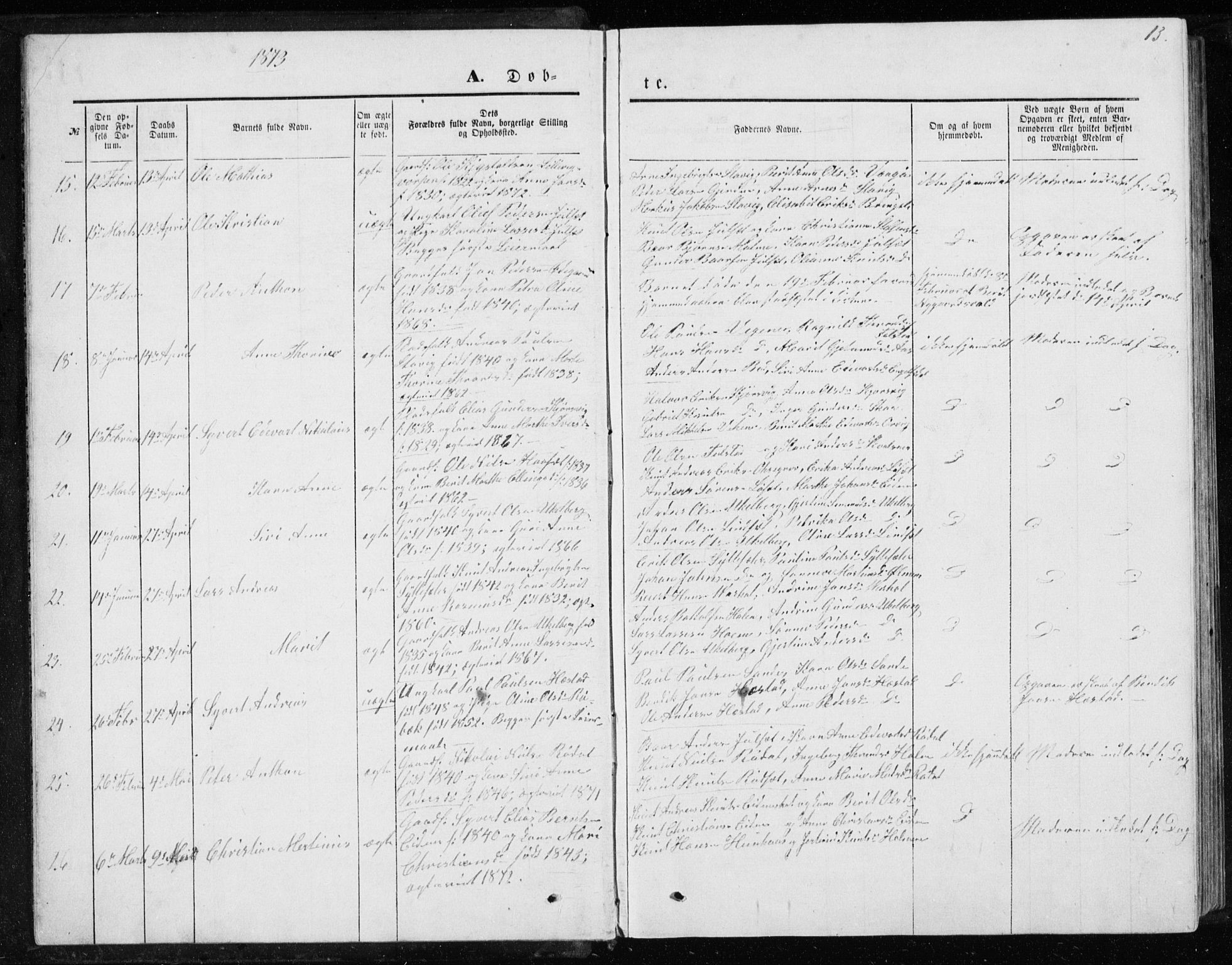 Ministerialprotokoller, klokkerbøker og fødselsregistre - Møre og Romsdal, AV/SAT-A-1454/565/L0754: Parish register (copy) no. 565C03, 1870-1896, p. 13