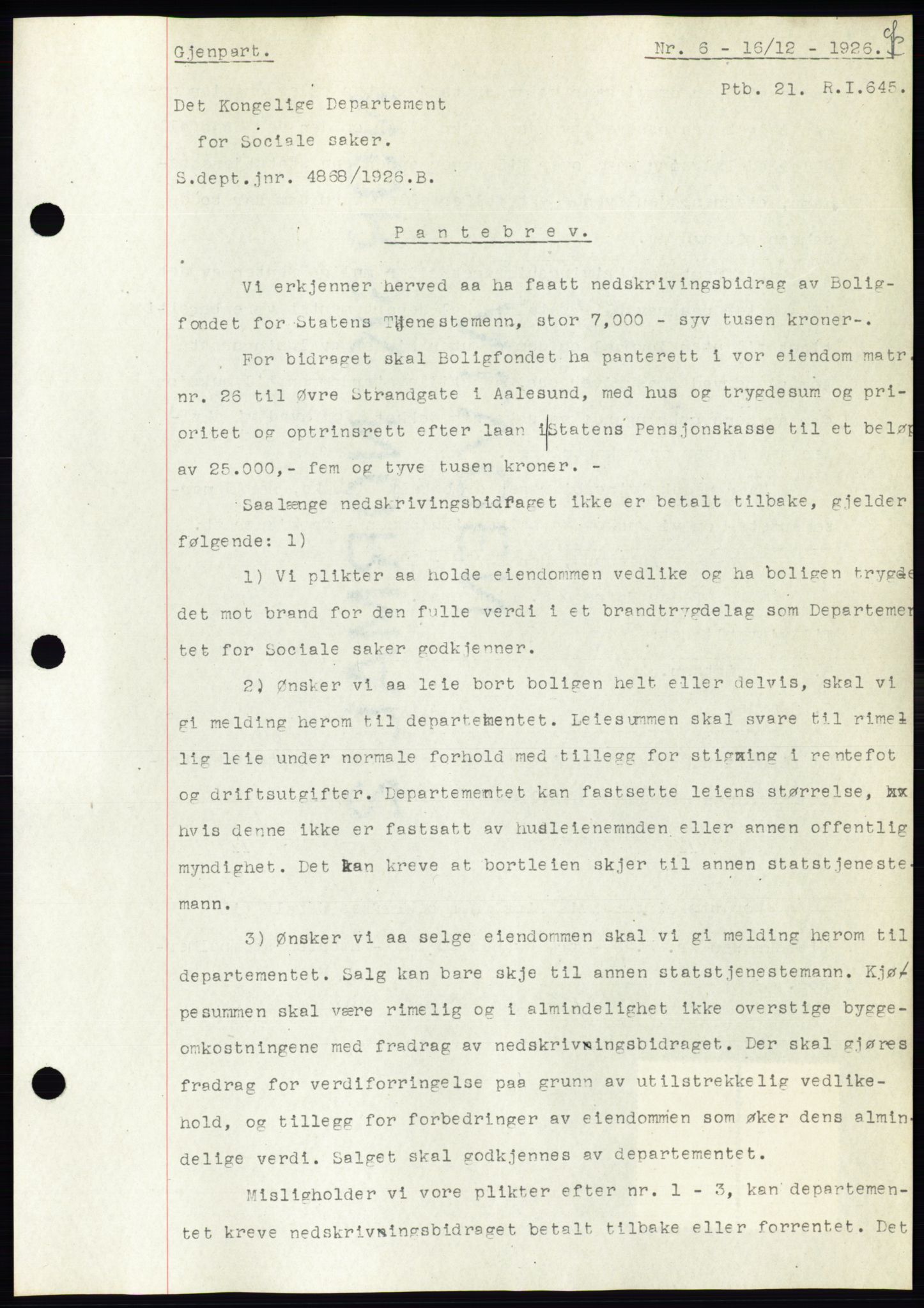 Ålesund byfogd, AV/SAT-A-4384: Mortgage book no. 21, 1926-1927, Deed date: 16.12.1926