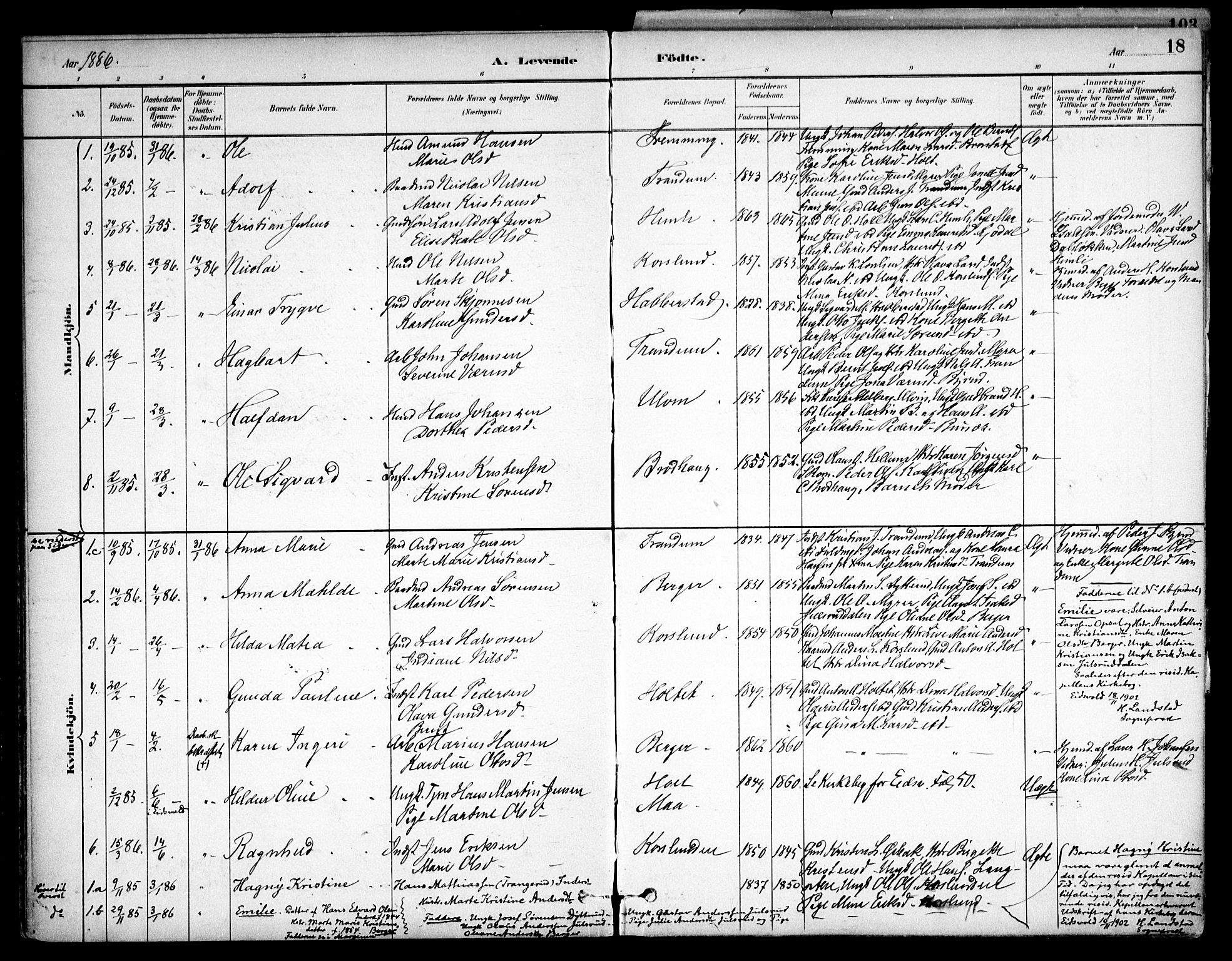 Eidsvoll prestekontor Kirkebøker, AV/SAO-A-10888/F/Fb/L0001: Parish register (official) no. II 1, 1882-1897, p. 18