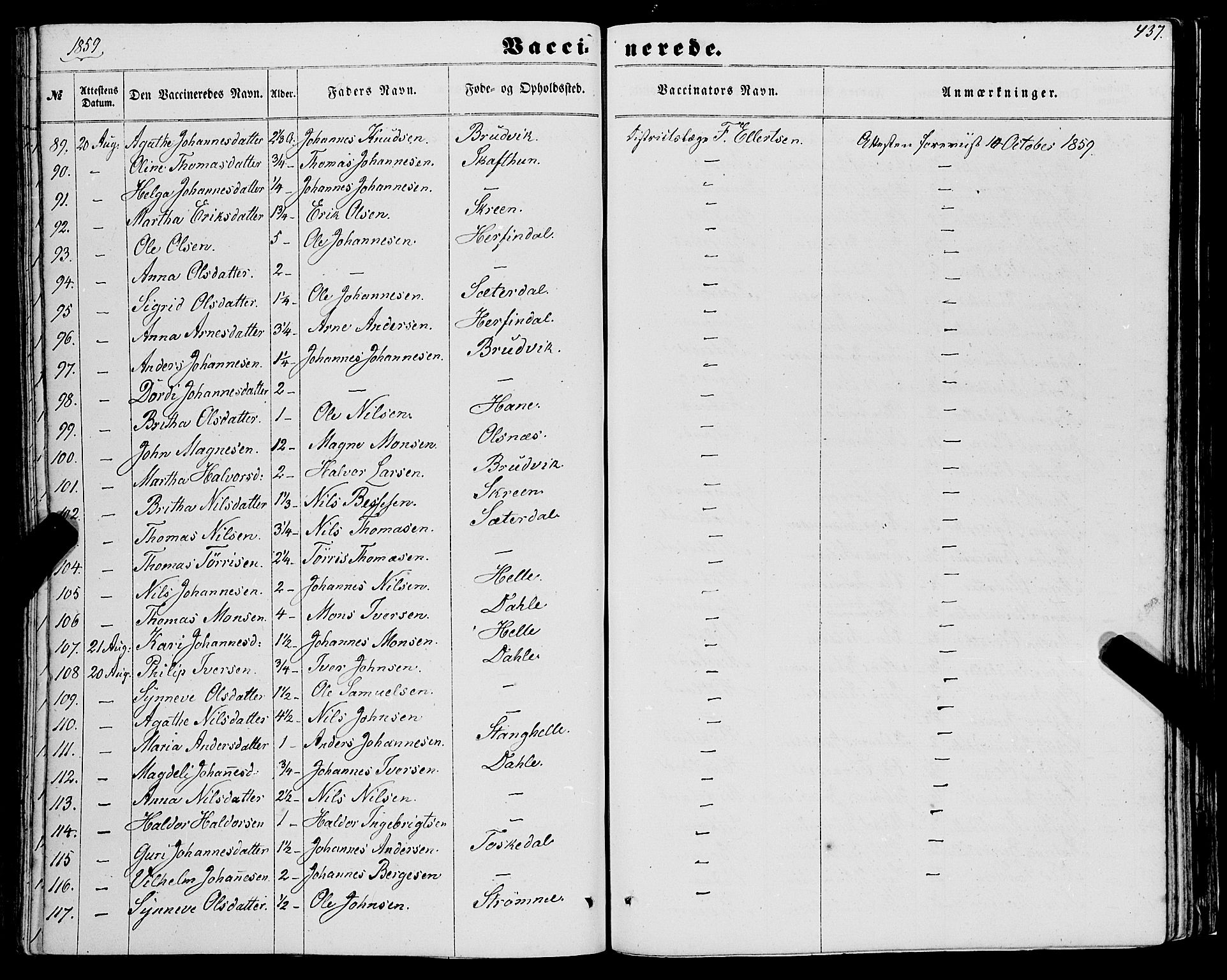 Haus sokneprestembete, AV/SAB-A-75601/H/Haa: Parish register (official) no. A 17, 1858-1870, p. 437