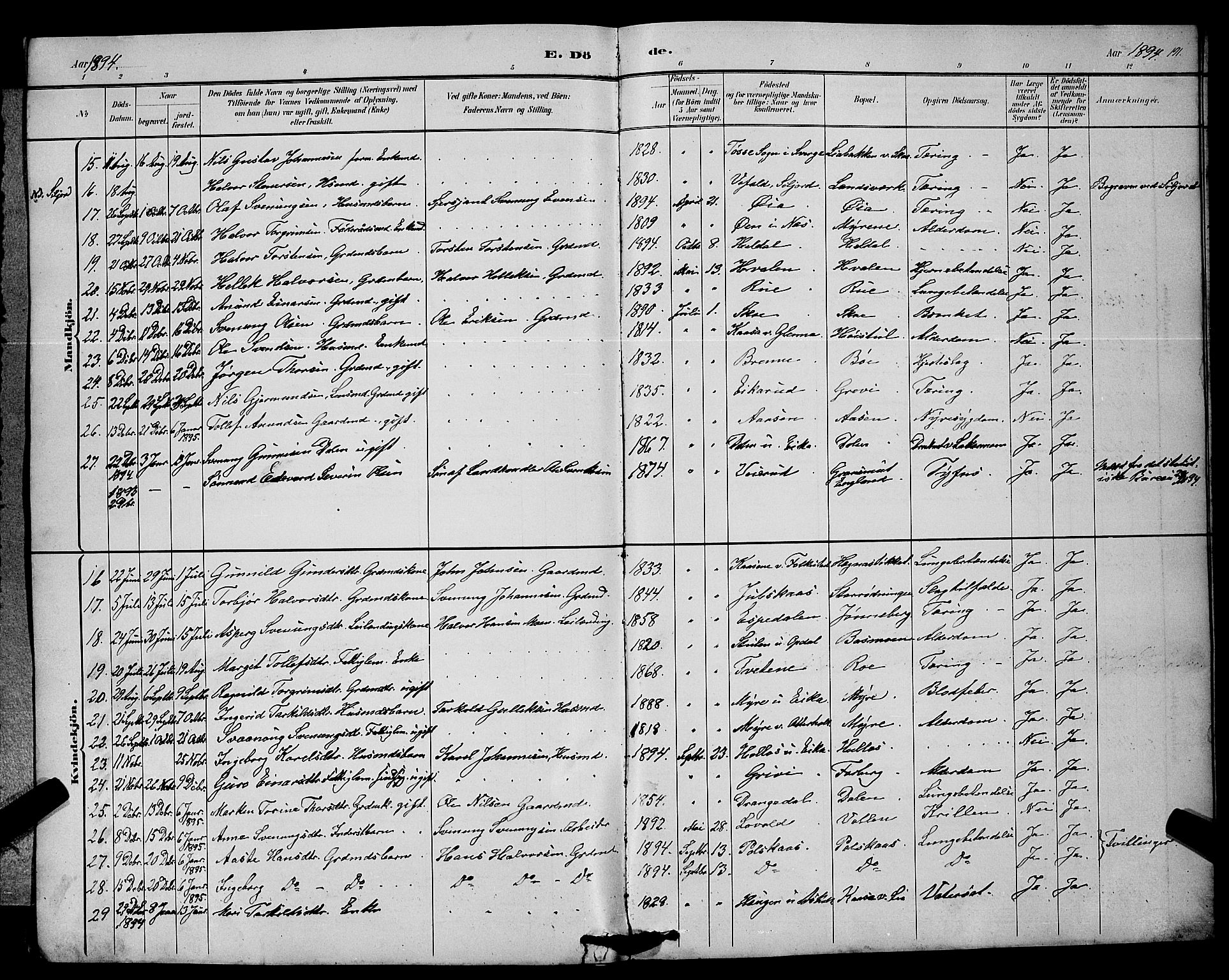 Bø kirkebøker, AV/SAKO-A-257/G/Ga/L0005: Parish register (copy) no. 5, 1883-1897, p. 191