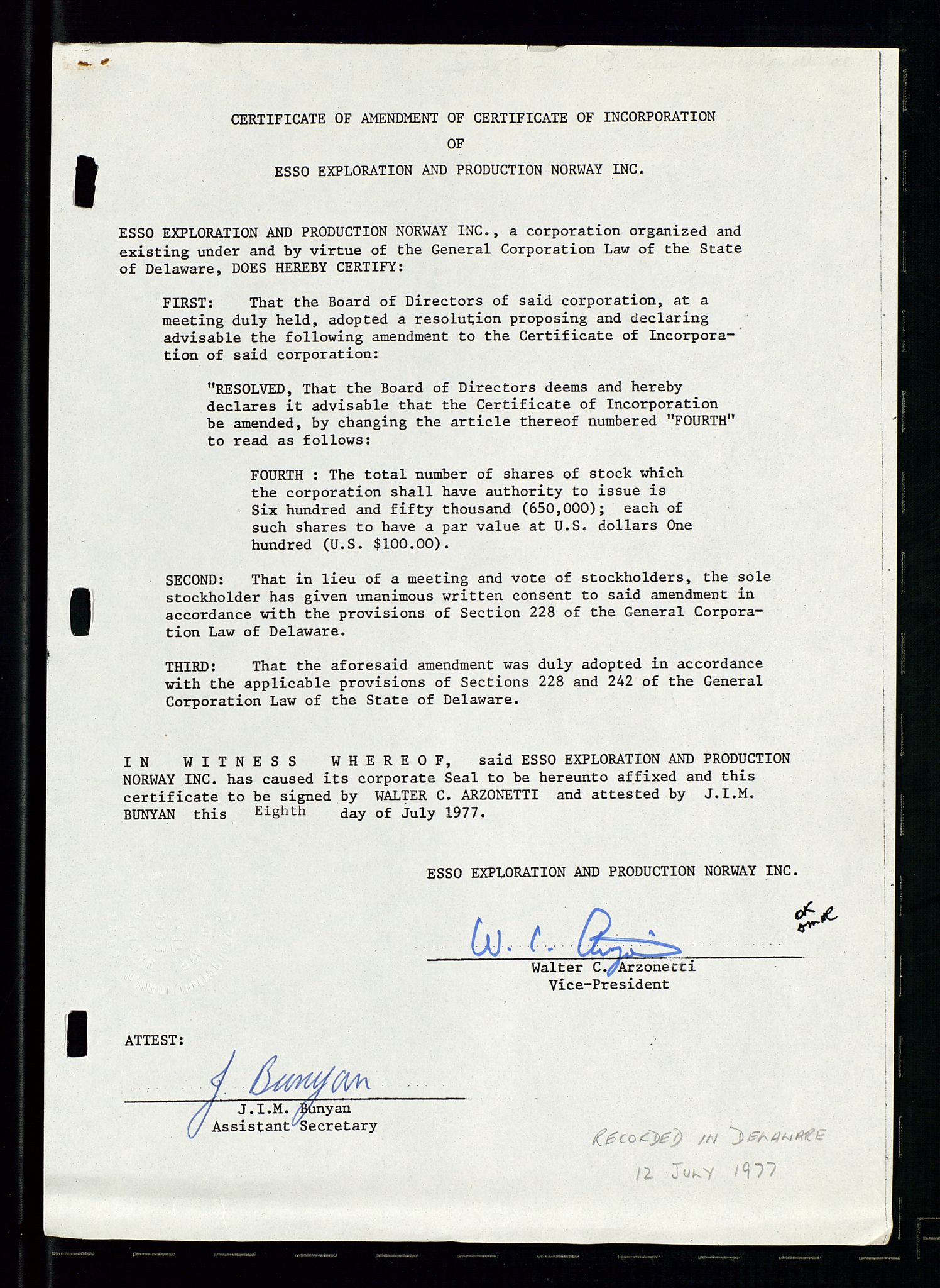 Pa 1512 - Esso Exploration and Production Norway Inc., AV/SAST-A-101917/A/Aa/L0001/0002: Styredokumenter / Corporate records, Board meeting minutes, Agreements, Stocholder meetings, 1975-1979, p. 60