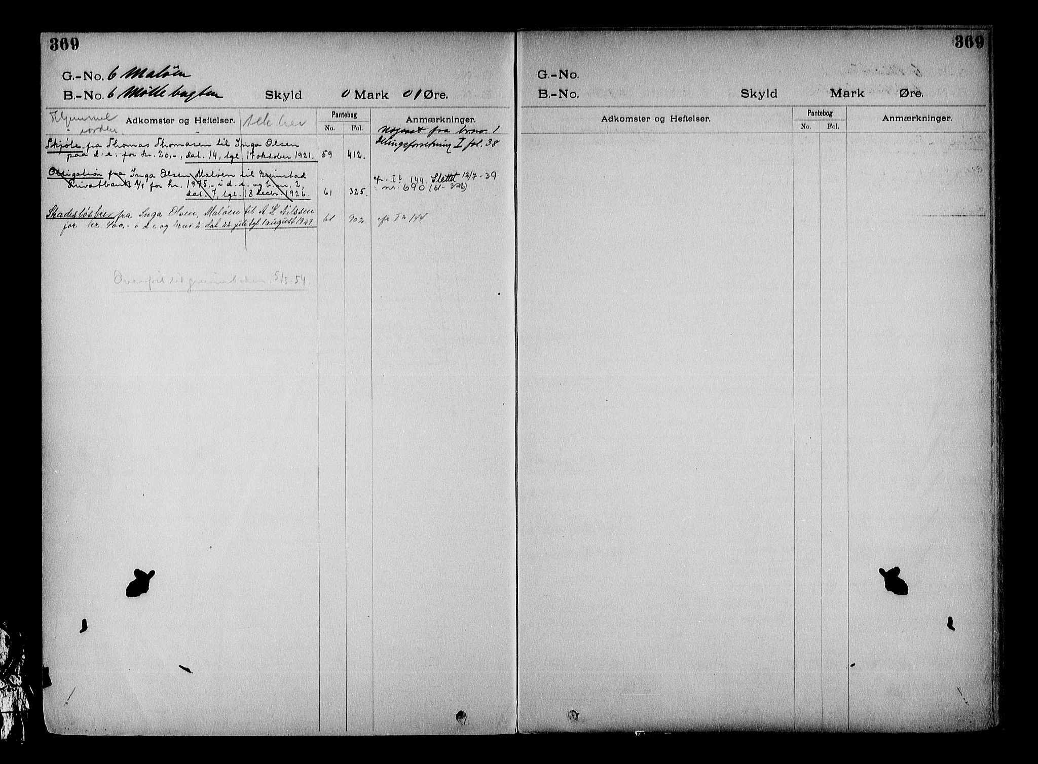 Vestre Nedenes/Sand sorenskriveri, SAK/1221-0010/G/Ga/L0022: Mortgage register no. 15, 1899-1957, p. 369