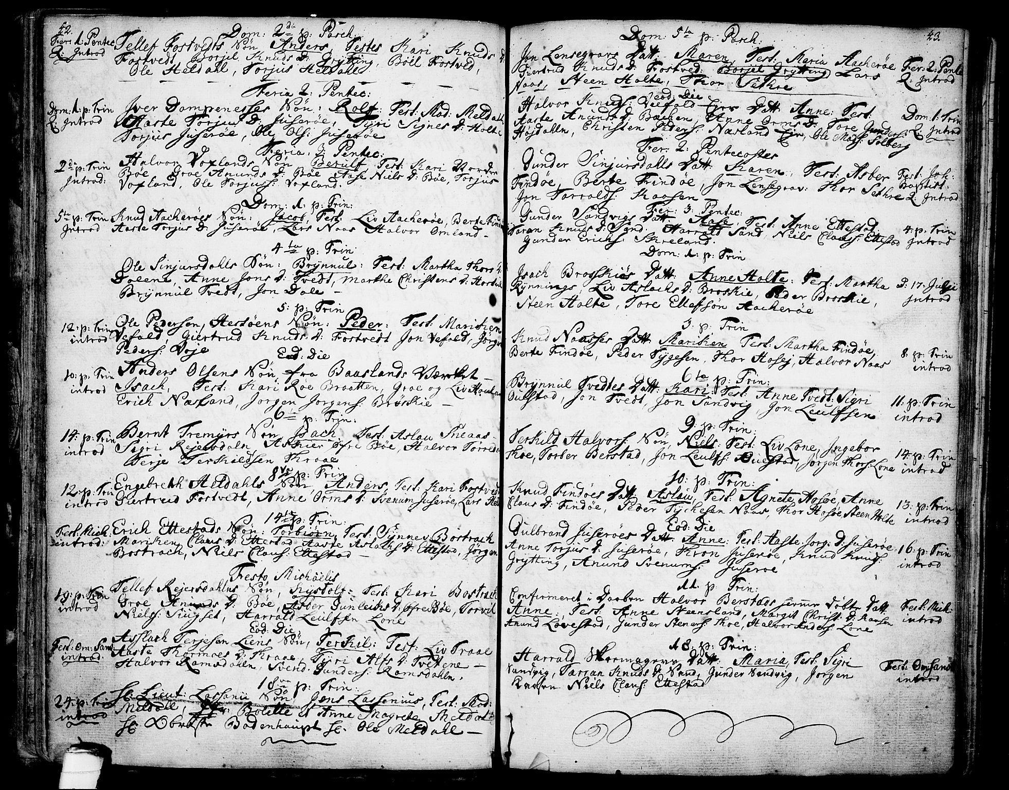 Drangedal kirkebøker, AV/SAKO-A-258/F/Fa/L0001: Parish register (official) no. 1, 1697-1767, p. 42-43