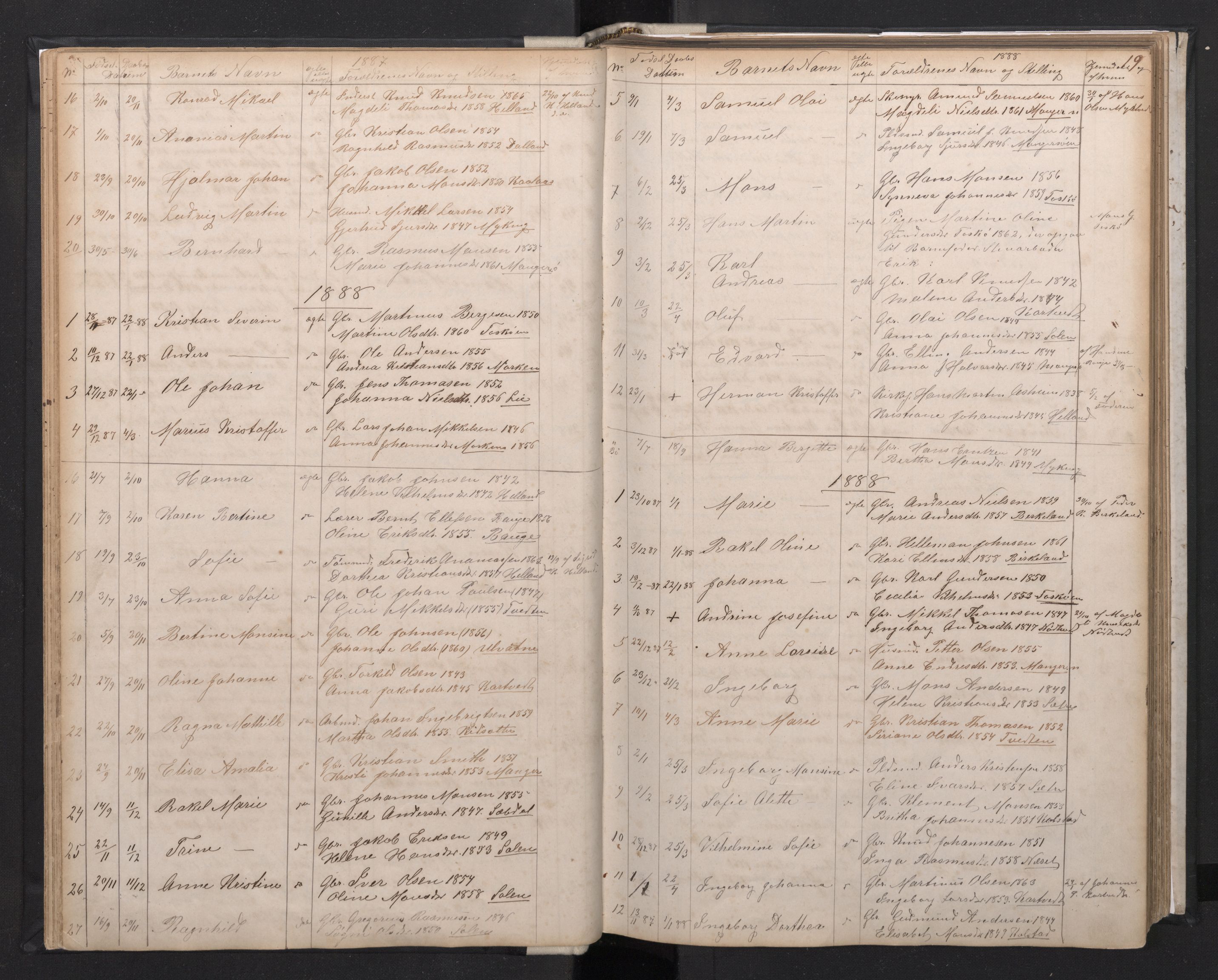 Manger sokneprestembete, SAB/A-76801/H/Hab: Parish register (copy) no. A 1, 1874-1901, p. 18b-19a