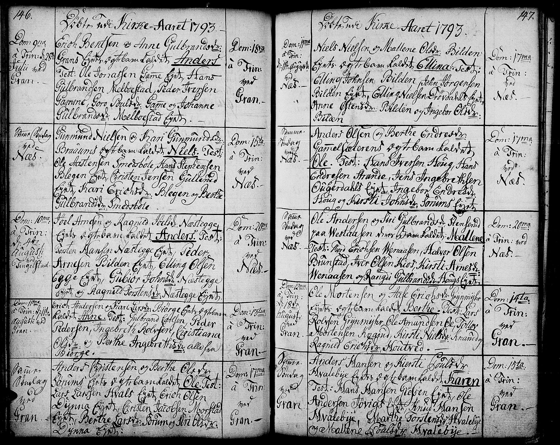 Gran prestekontor, AV/SAH-PREST-112/H/Ha/Haa/L0006: Parish register (official) no. 6, 1787-1824, p. 146-147