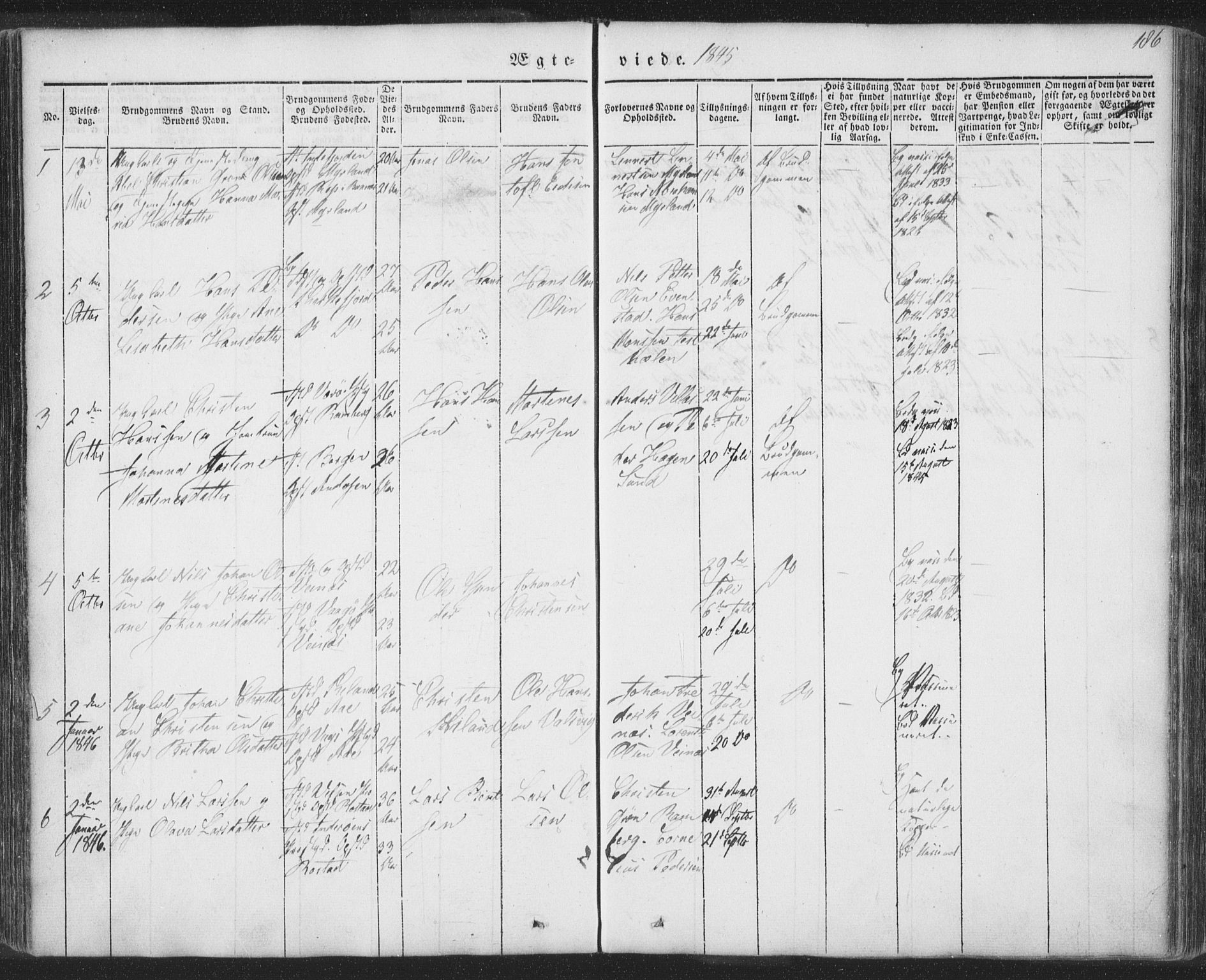 Ministerialprotokoller, klokkerbøker og fødselsregistre - Nordland, AV/SAT-A-1459/885/L1202: Parish register (official) no. 885A03, 1838-1859, p. 186