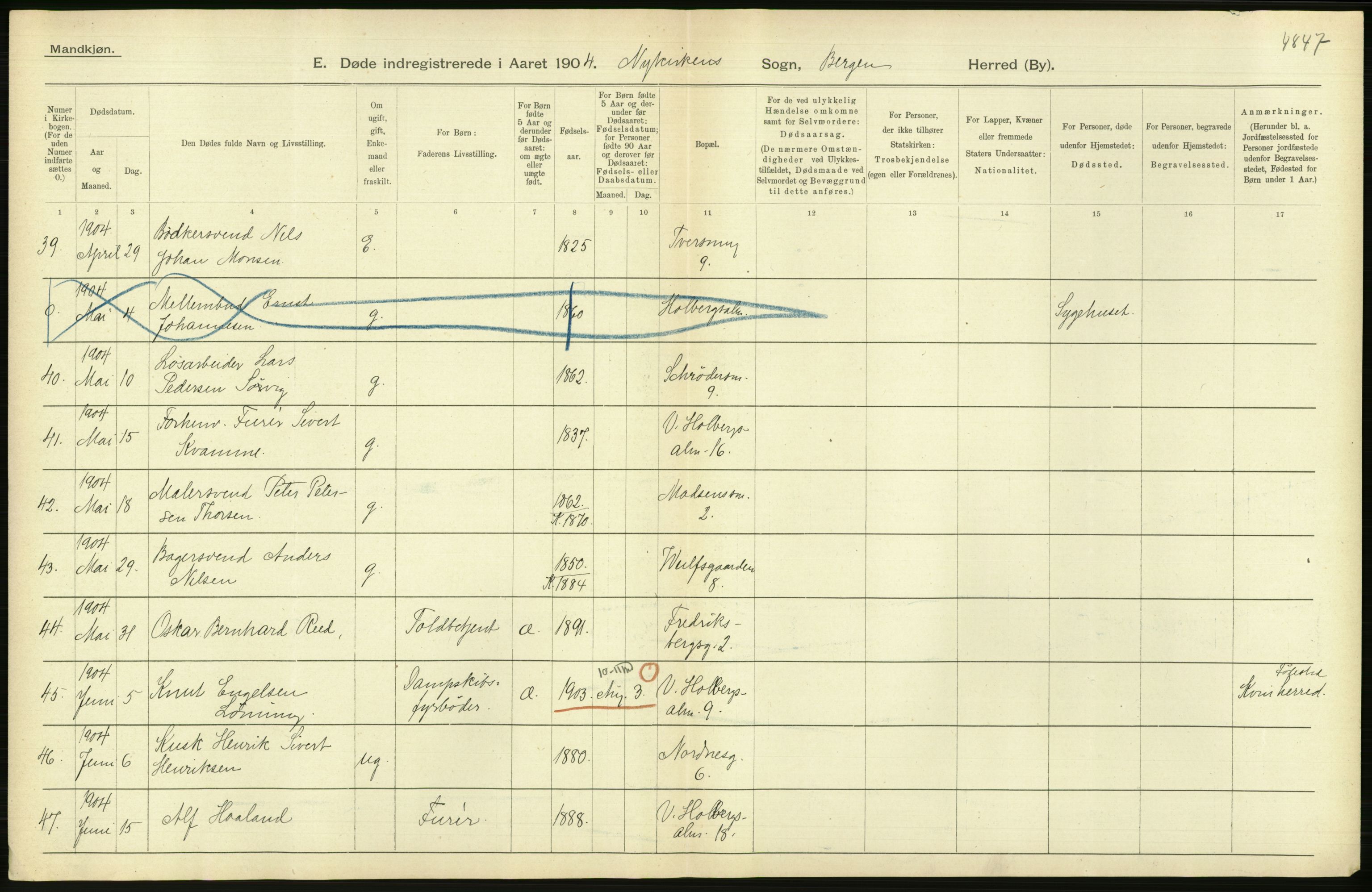 Statistisk sentralbyrå, Sosiodemografiske emner, Befolkning, AV/RA-S-2228/D/Df/Dfa/Dfab/L0014: Bergen: Fødte, gifte, døde, 1904, p. 384