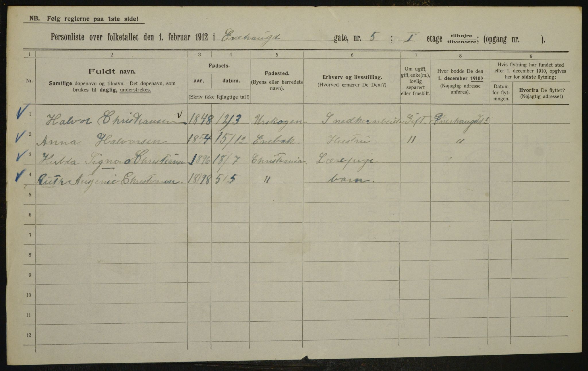 OBA, Municipal Census 1912 for Kristiania, 1912, p. 21484