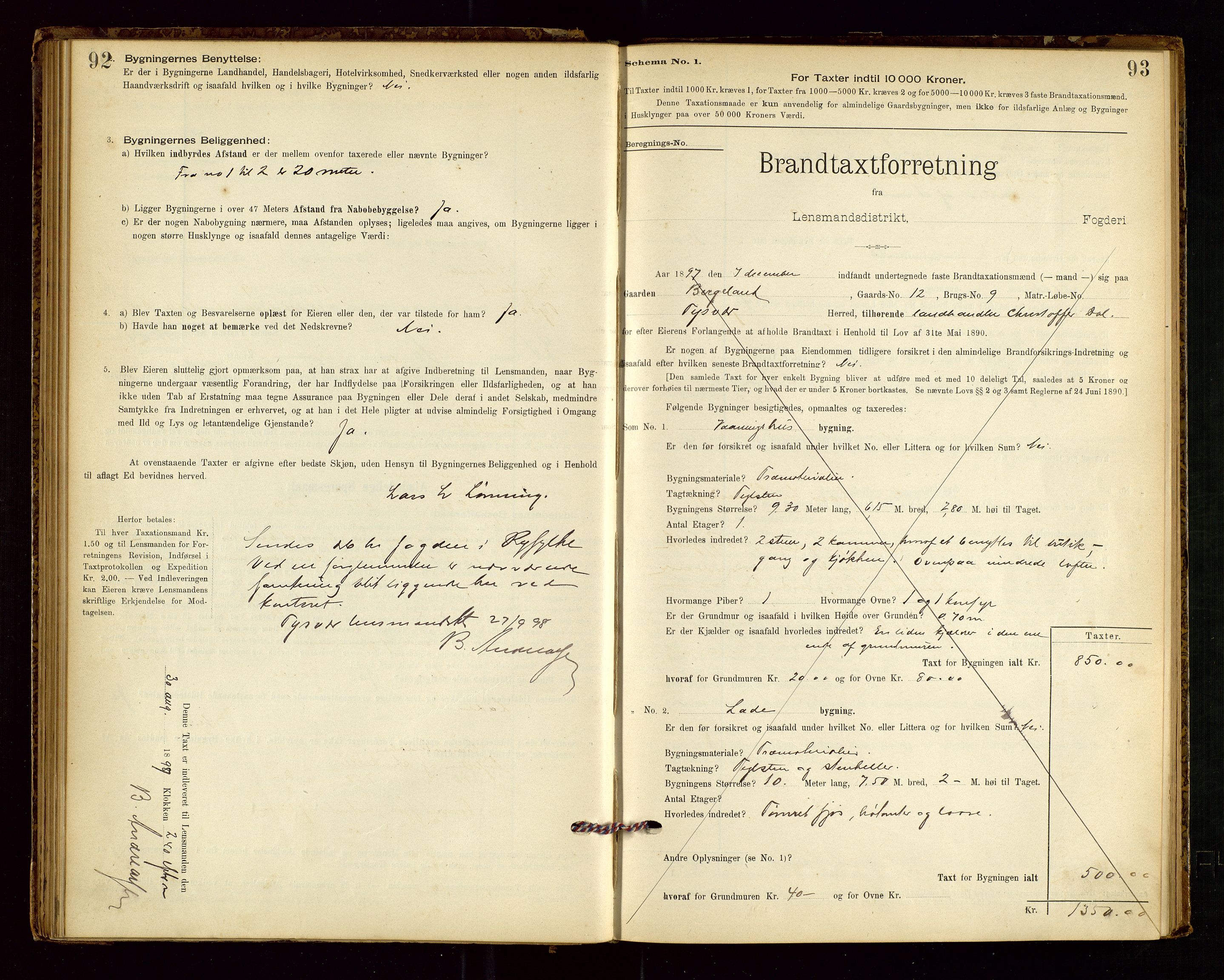 Tysvær lensmannskontor, AV/SAST-A-100192/Gob/L0001: "Brandtaxationsprotokol for Tysvær Lensmandsdistrikt Ryfylke Fogderi", 1894-1916, p. 92-93