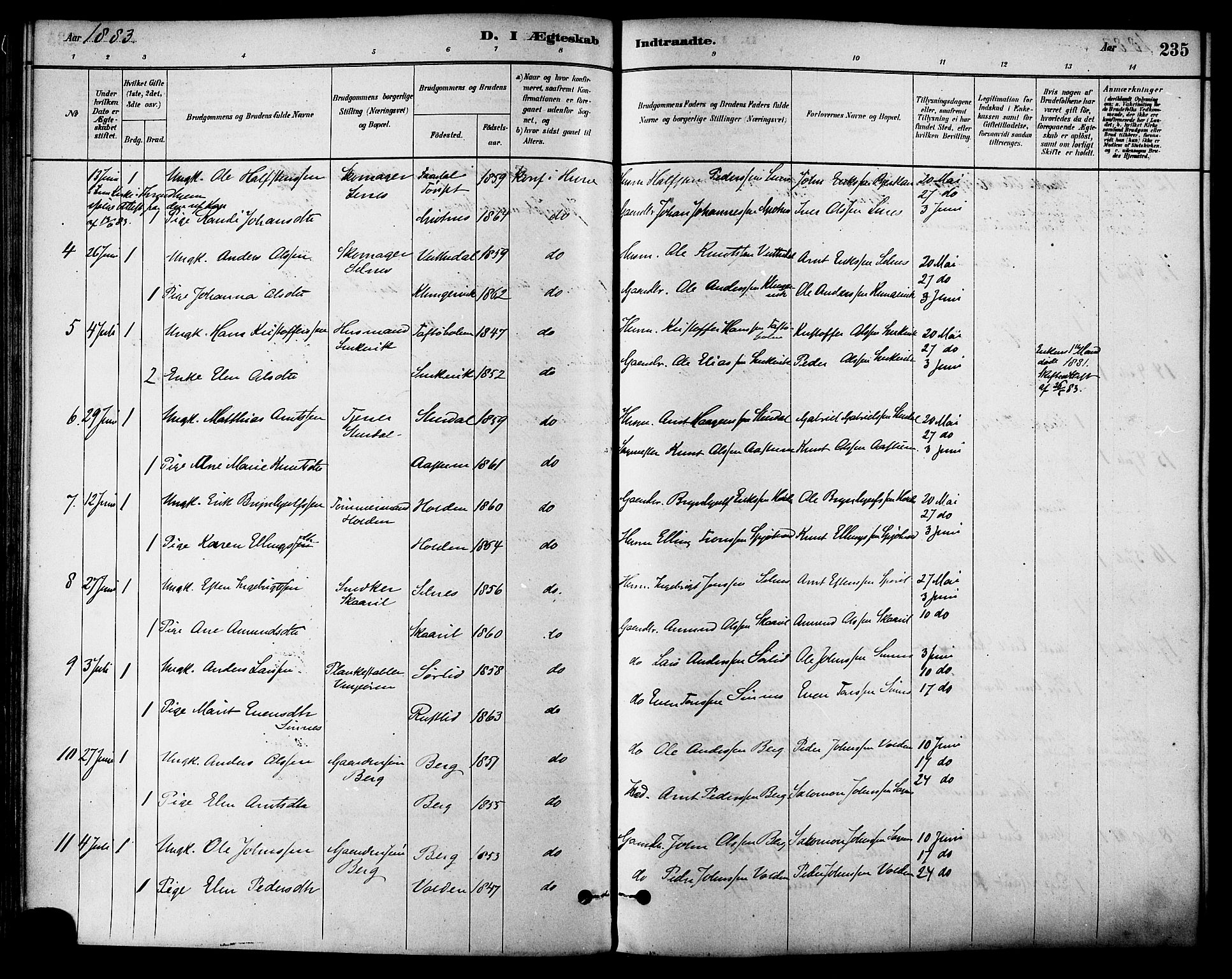 Ministerialprotokoller, klokkerbøker og fødselsregistre - Sør-Trøndelag, SAT/A-1456/630/L0496: Parish register (official) no. 630A09, 1879-1895, p. 235