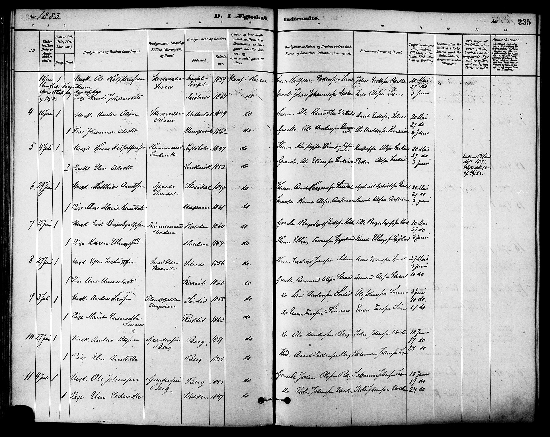 Ministerialprotokoller, klokkerbøker og fødselsregistre - Sør-Trøndelag, AV/SAT-A-1456/630/L0496: Parish register (official) no. 630A09, 1879-1895, p. 235