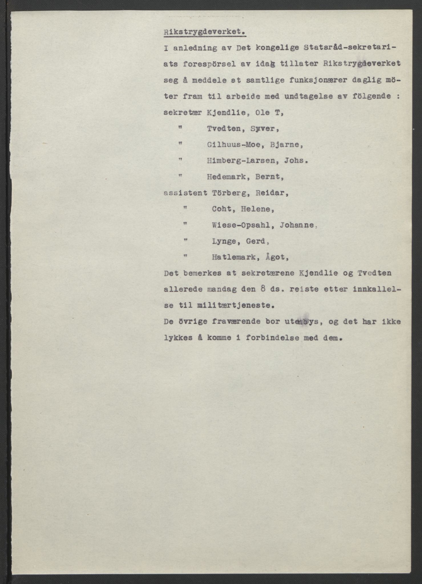 NS-administrasjonen 1940-1945 (Statsrådsekretariatet, de kommisariske statsråder mm), RA/S-4279/D/Db/L0111/0003: Saker fra krigsårene / Journal, 1940-1945, p. 124