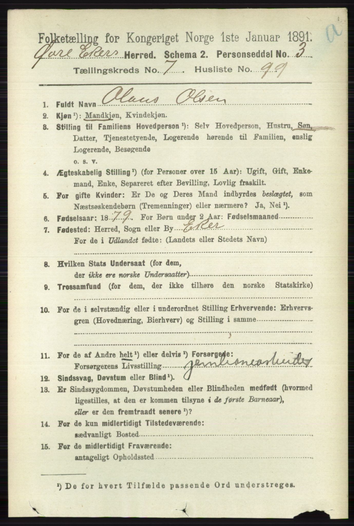 RA, 1891 census for 0624 Øvre Eiker, 1891, p. 3065