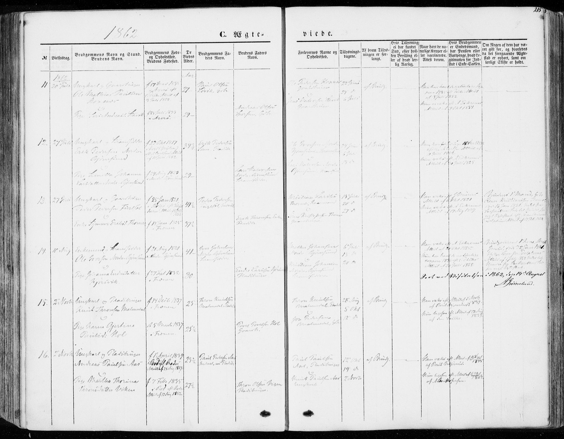 Ministerialprotokoller, klokkerbøker og fødselsregistre - Møre og Romsdal, SAT/A-1454/565/L0748: Parish register (official) no. 565A02, 1845-1872, p. 215