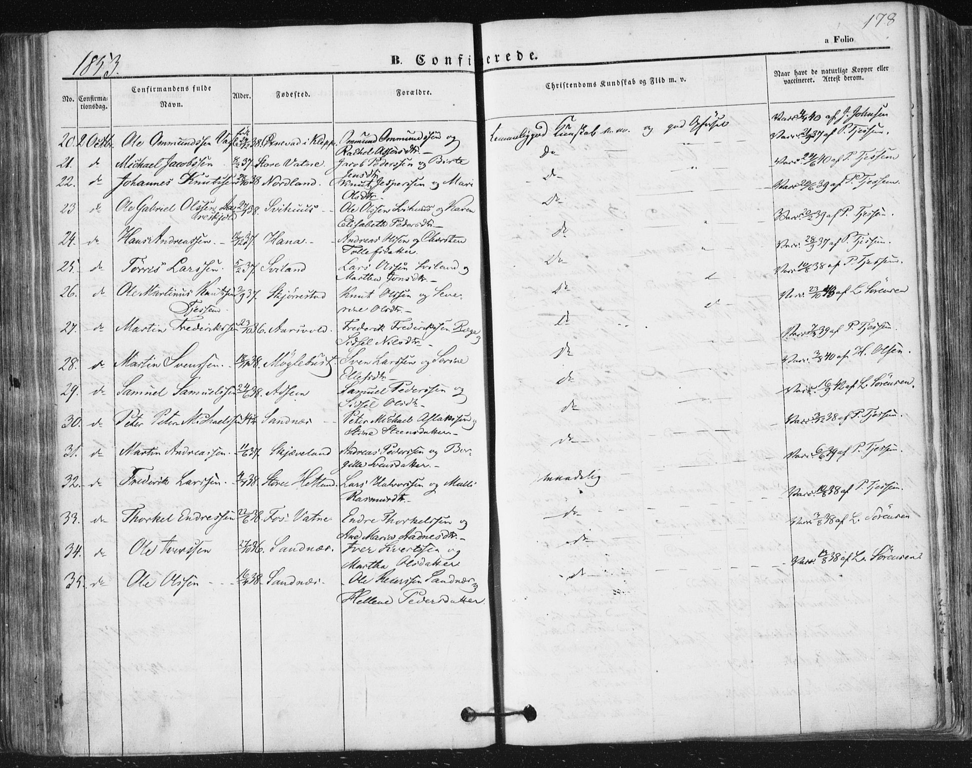 Høyland sokneprestkontor, SAST/A-101799/001/30BA/L0008: Parish register (official) no. A 8, 1841-1856, p. 178