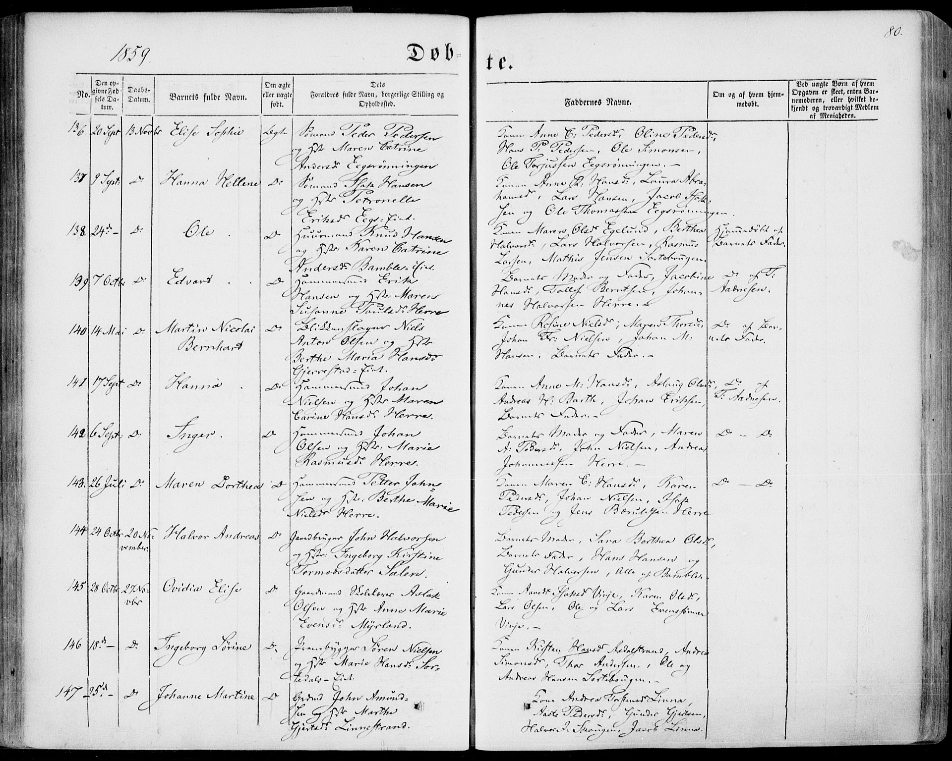 Bamble kirkebøker, SAKO/A-253/F/Fa/L0005: Parish register (official) no. I 5, 1854-1869, p. 80