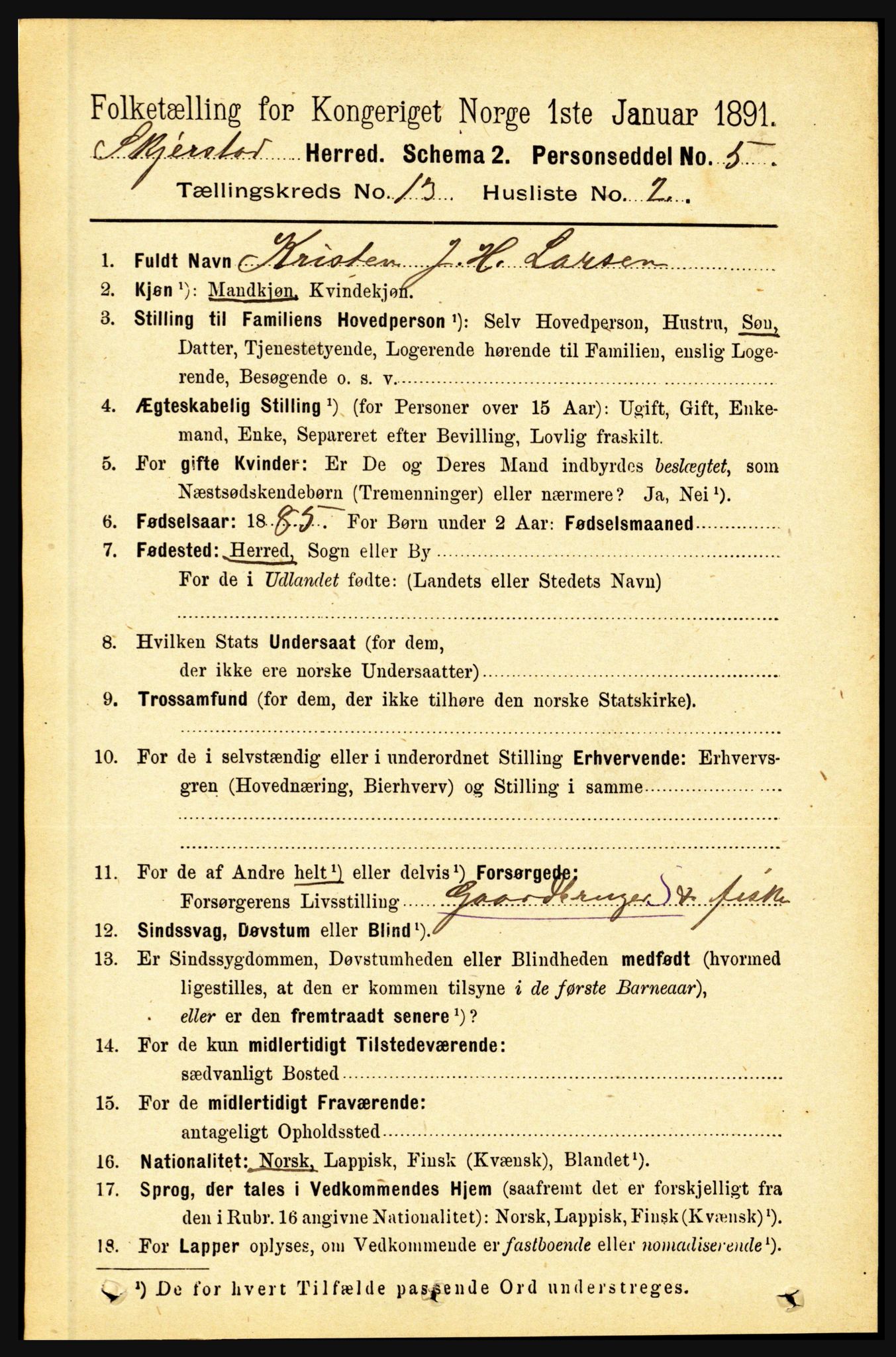 RA, 1891 census for 1842 Skjerstad, 1891, p. 4412