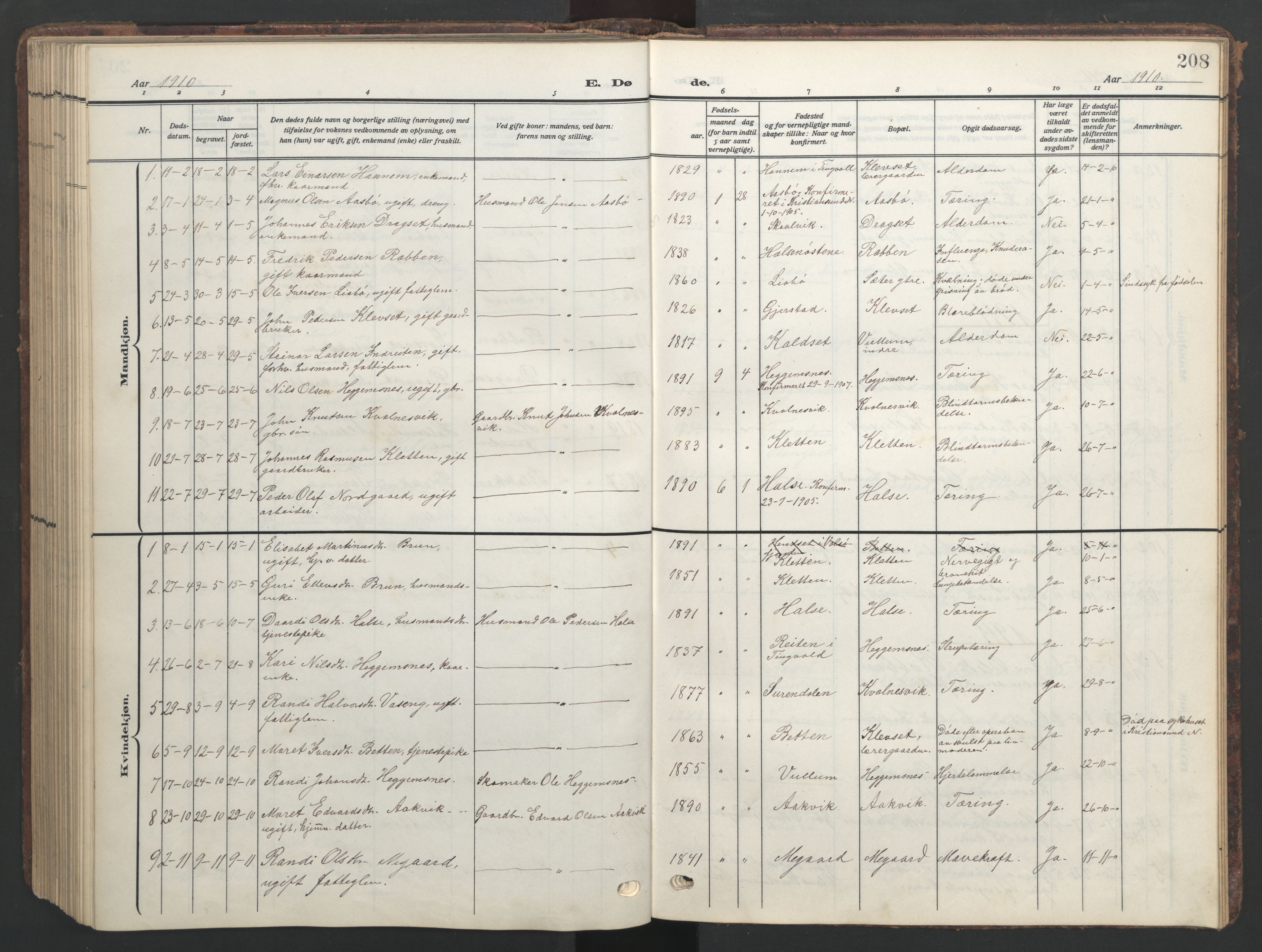 Ministerialprotokoller, klokkerbøker og fødselsregistre - Møre og Romsdal, AV/SAT-A-1454/576/L0891: Parish register (copy) no. 576C02, 1909-1946, p. 208