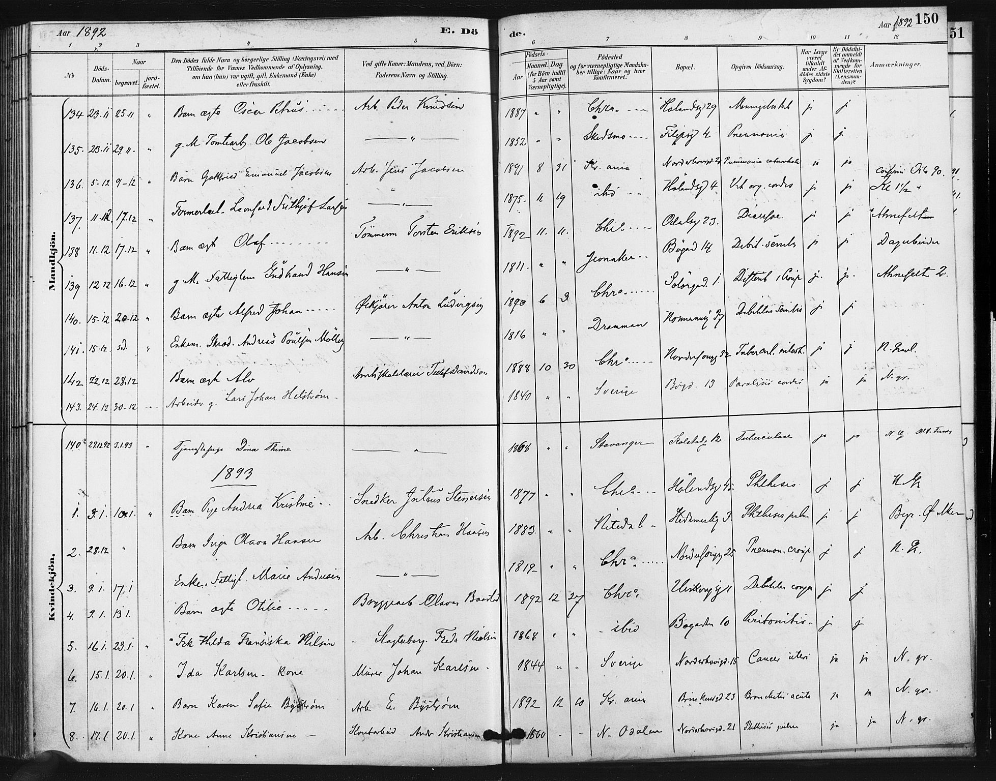 Kampen prestekontor Kirkebøker, AV/SAO-A-10853/F/Fa/L0006: Parish register (official) no. I 6, 1889-1896, p. 150