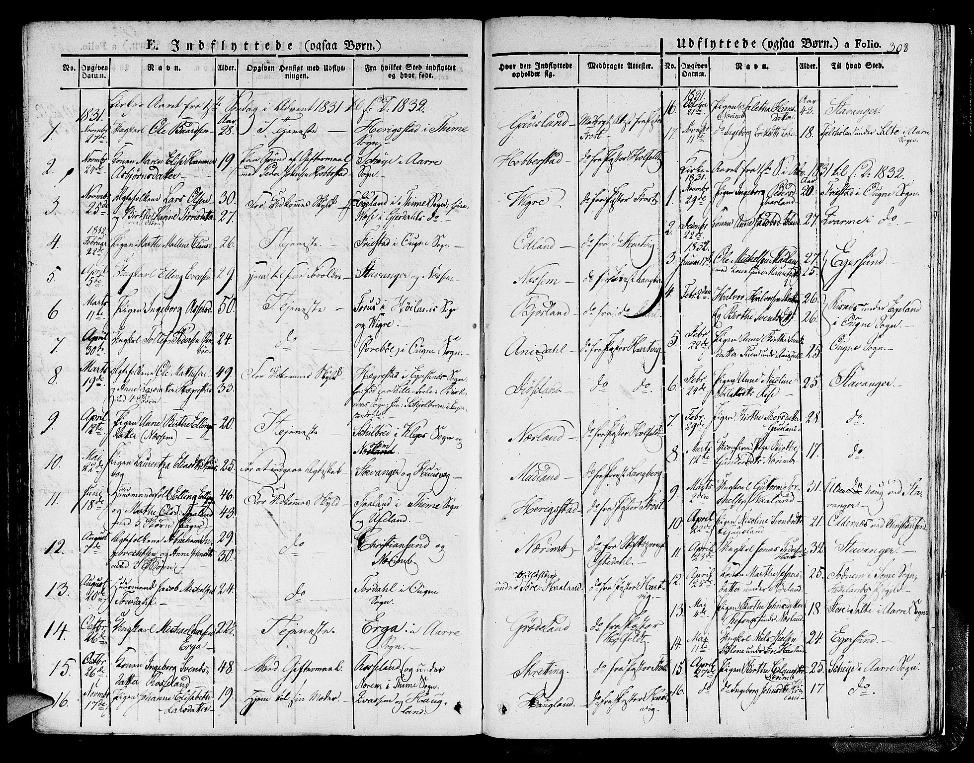 Hå sokneprestkontor, SAST/A-101801/001/30BA/L0004: Parish register (official) no. A 4.1 /1, 1826-1841, p. 308