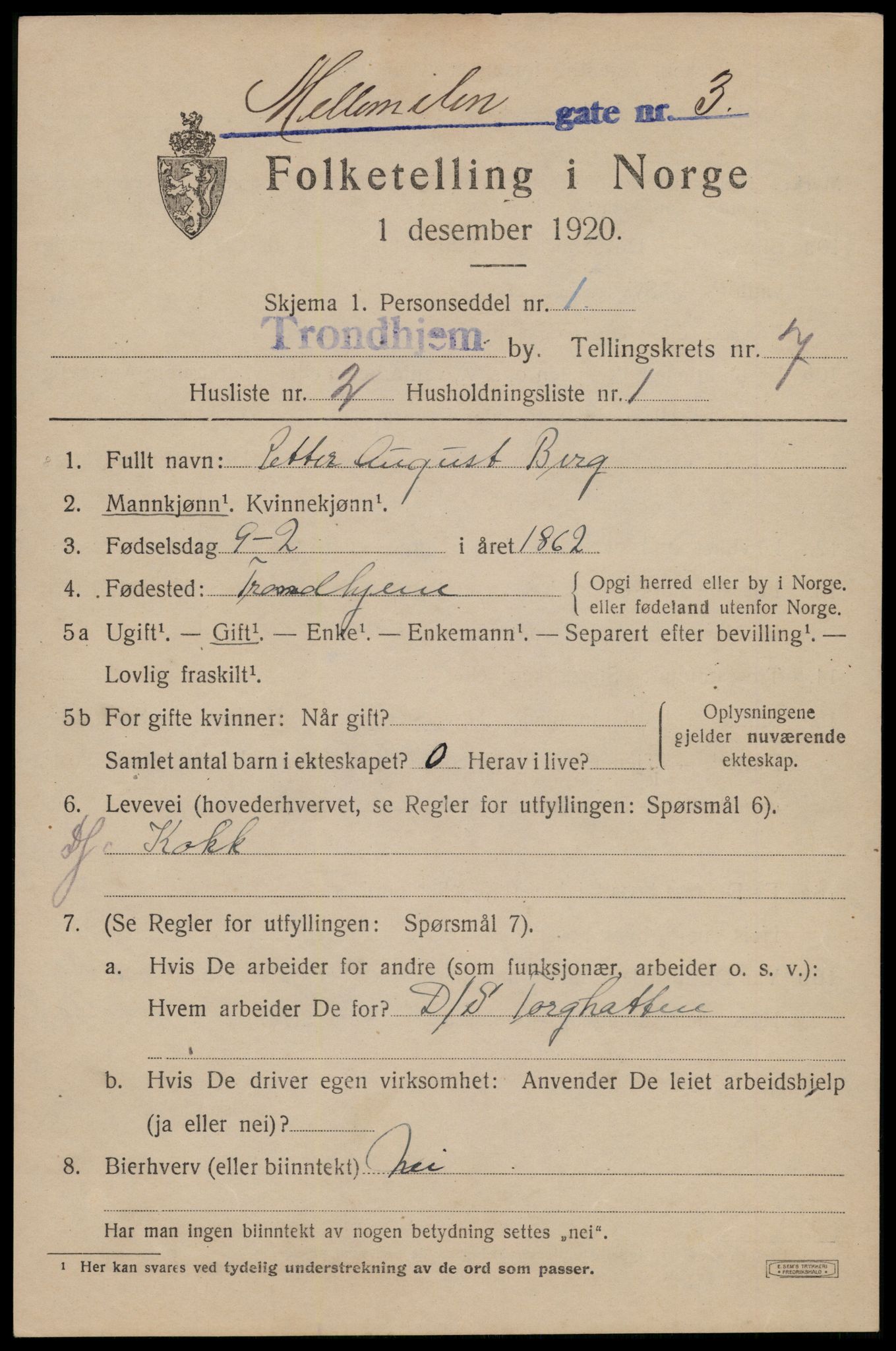 SAT, 1920 census for Trondheim, 1920, p. 41210