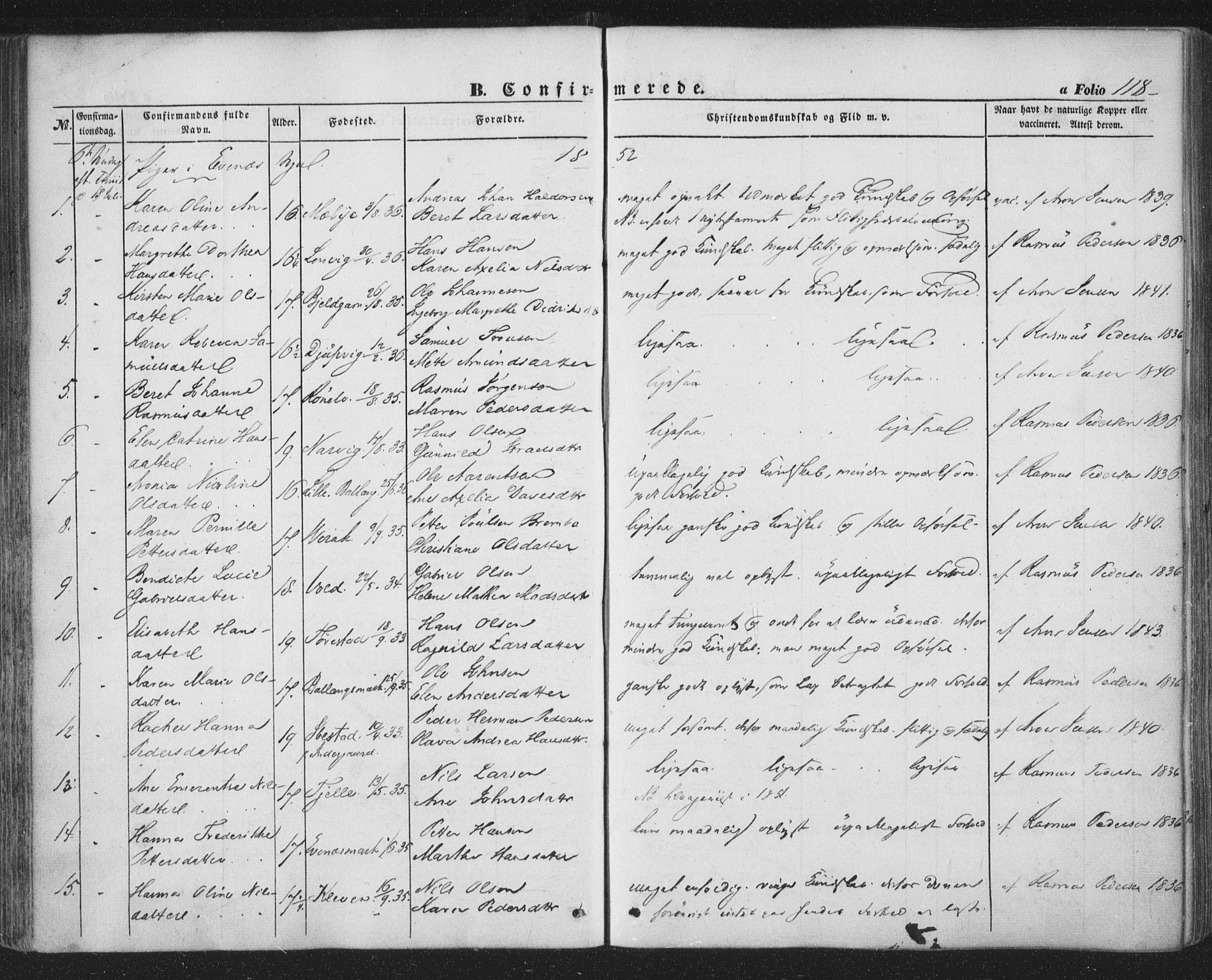 Ministerialprotokoller, klokkerbøker og fødselsregistre - Nordland, AV/SAT-A-1459/863/L0895: Parish register (official) no. 863A07, 1851-1860, p. 118